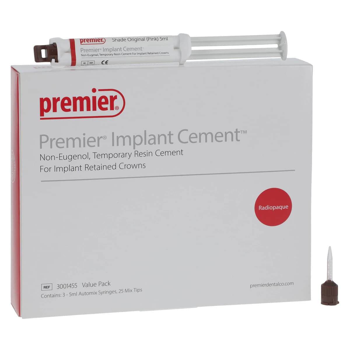 Premier Implant Cement Value Pack, 3 x 5 ml Automix Syringes + 25 Mixing Tips, #3001455 - Premier Implant Cement Value Pack 3Pk - Image 1