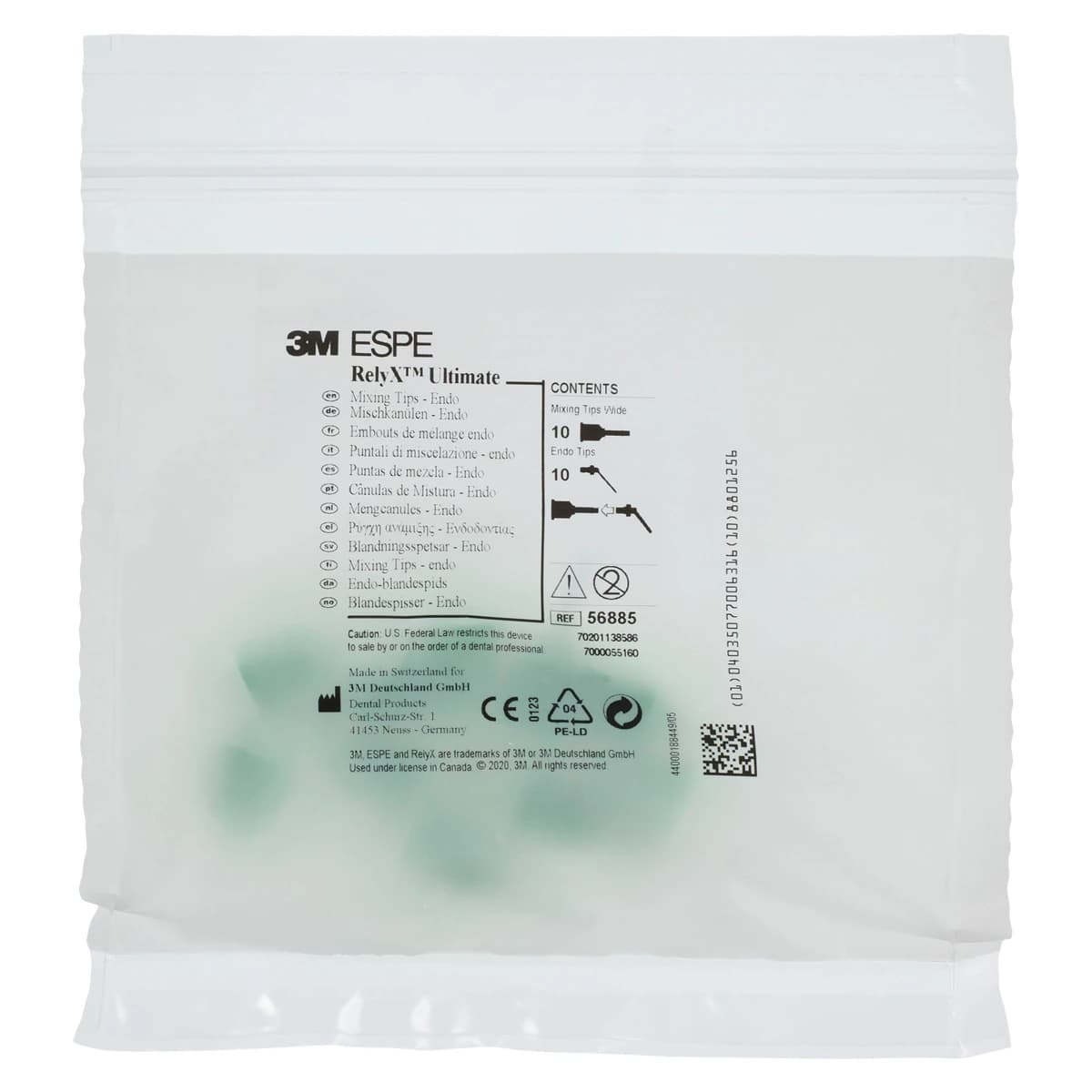 3M RelyX Ultimate Adhesive Resin Cement Mixing Tips, Wide & Endo, Green, 10/Pk, 56885 - RelyX Ultimate Mixing Tips Endo 10Pk - Image 1