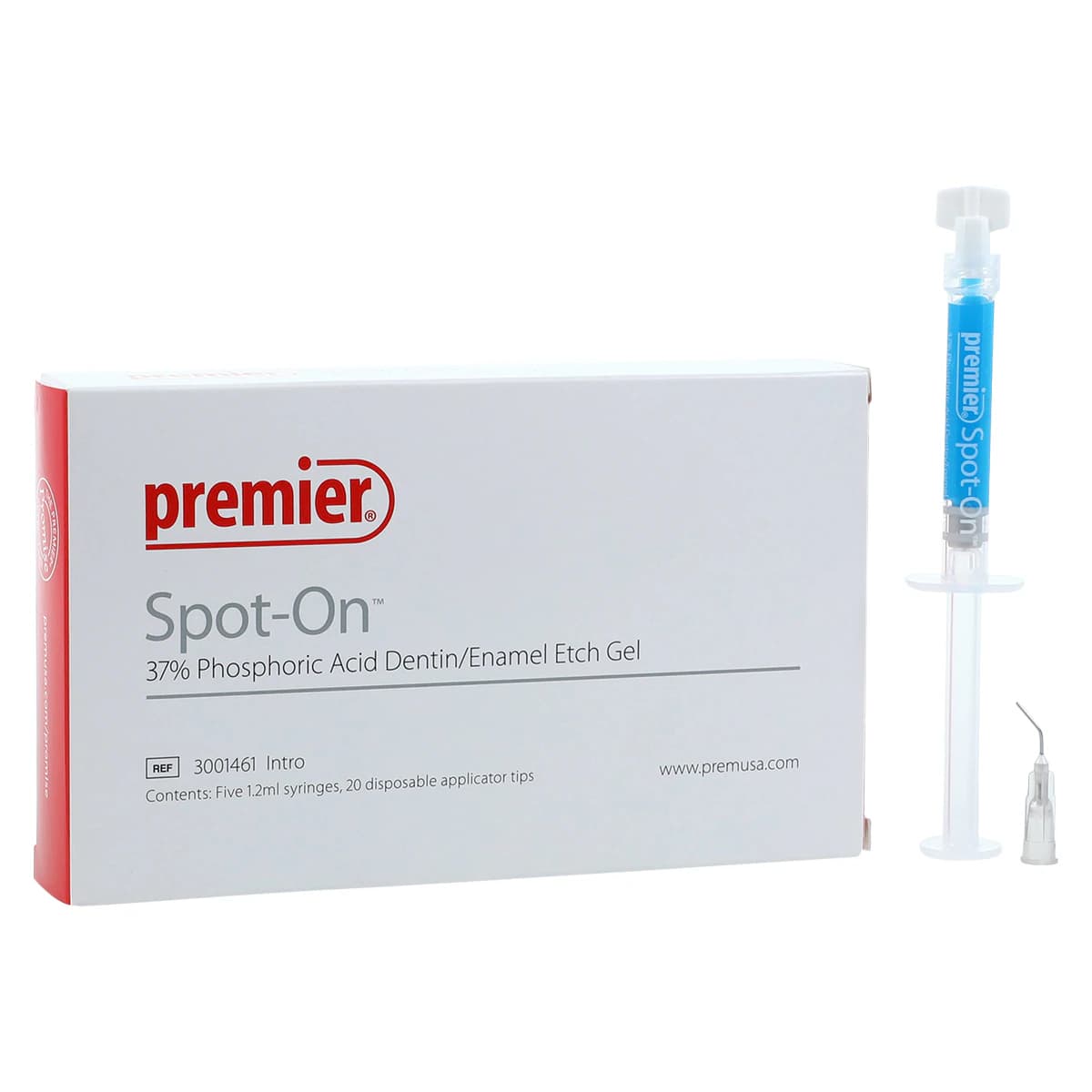 Spot-On Etch 37% Phosphoric Acid Etching Gel, High Viscosity, Intro Kit, 5 x 1.2 ml Syringes with 20 Applicator Tips, 3001461 thumbnail 2