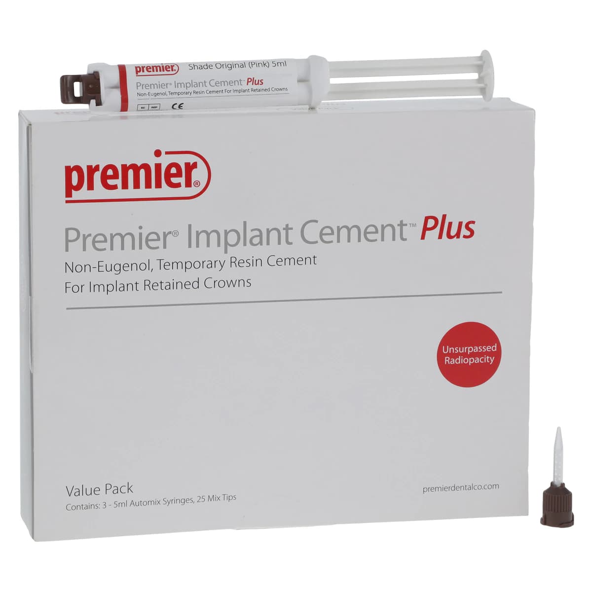 Premier Implant Cement Plus, Pink, Value Pack, 3 x 5 mL Automix Syringes with 25 Tips, #3001555 thumbnail 2