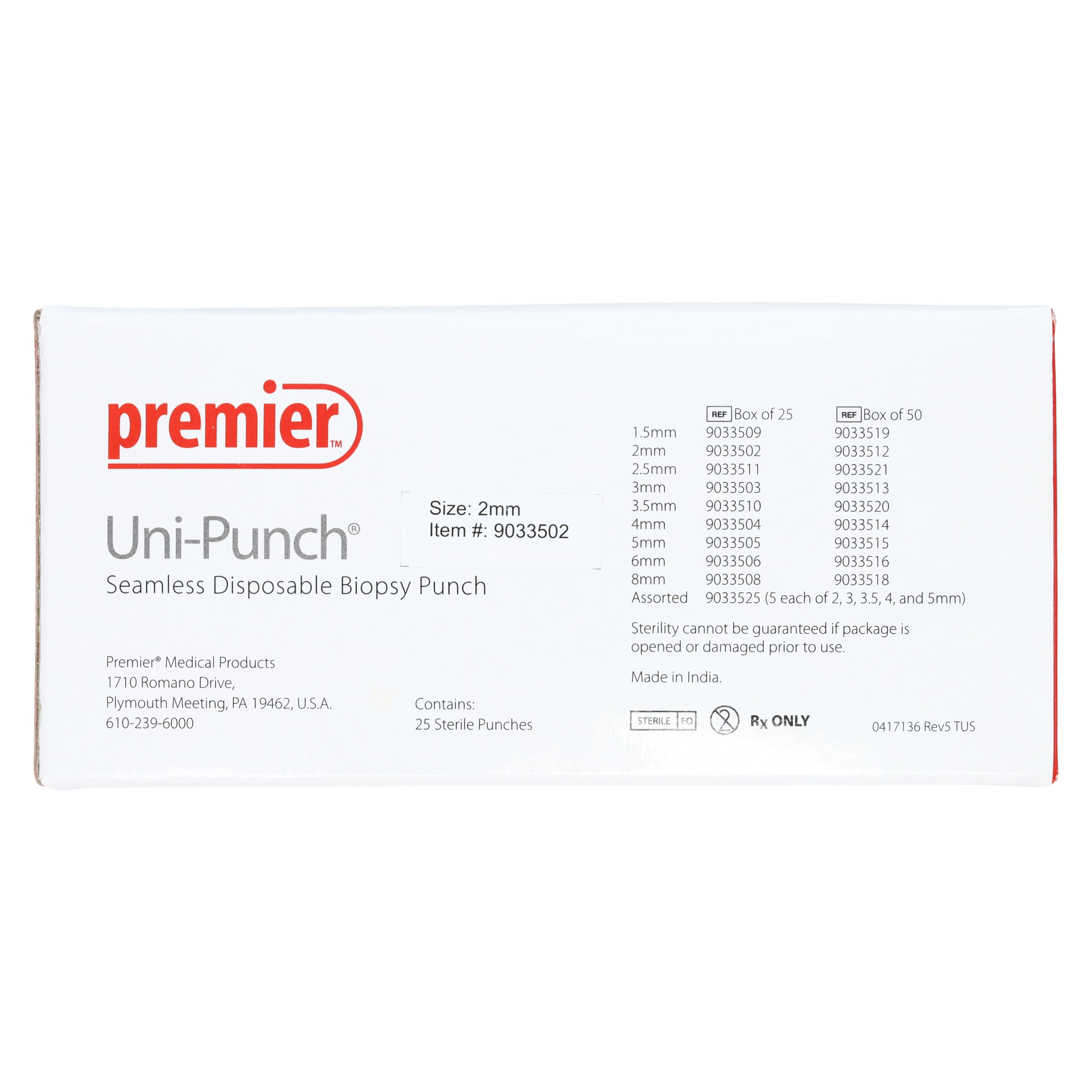 Premier Uni-Punch Seamless Disposable Biopsy Punch, 2mm, Sterile, 25/Box, 9033502 thumbnail 4
