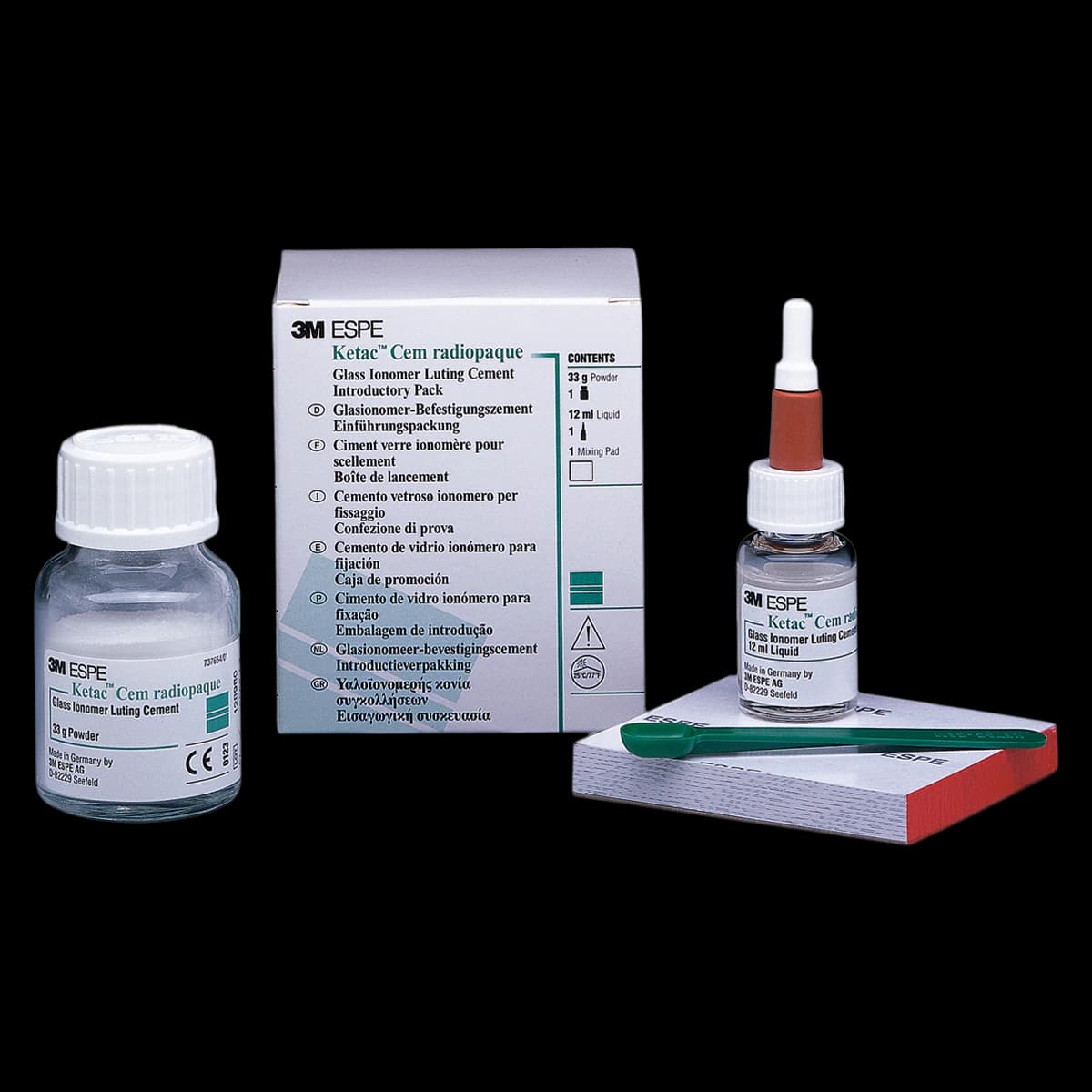 3M (Solventum) Ketac Cem Radiopaque Permanent Glass Ionomer Luting Cement Intro Kit, 33 g Powder/12 ml Liquid, 37201 - Ketac Cem Luting Cement, 33 g Powder/12 ml Liquid, Intro Pack - Image 1