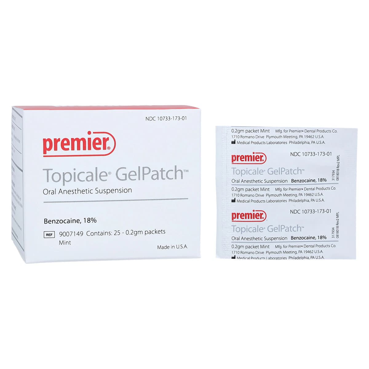Topicale GelPatch Topical Anesthetic Patch, 18% Benzocaine, Mint, 25/Box, 9007149 thumbnail 2