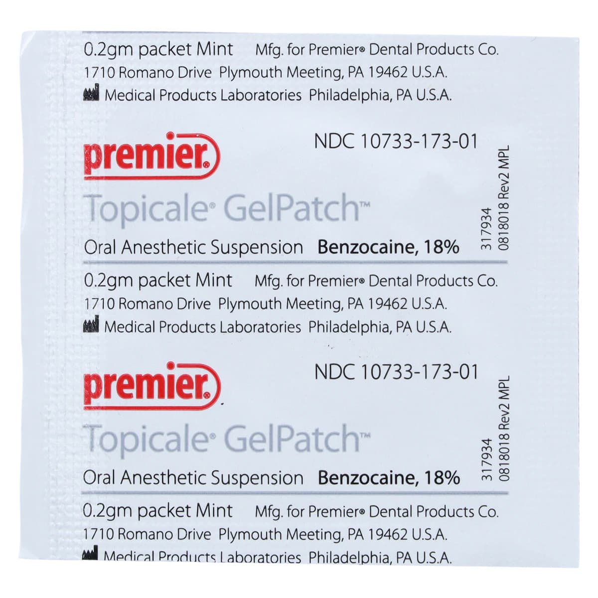 Topicale GelPatch Topical Anesthetic Patch, 18% Benzocaine, Mint, 25/Box, 9007149 thumbnail 3