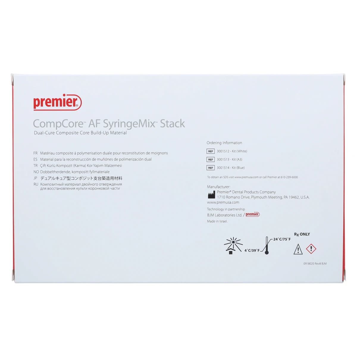 Premier CompCore AF SyringeMix STACK Dual-Cure Core Build-Up Material, White, Introductory Kit (2 x 9 g Syringes, 15 Mix Tips, 15 Standard & 10 Extra-Fine Intraoral Tips), #3001512 thumbnail 11