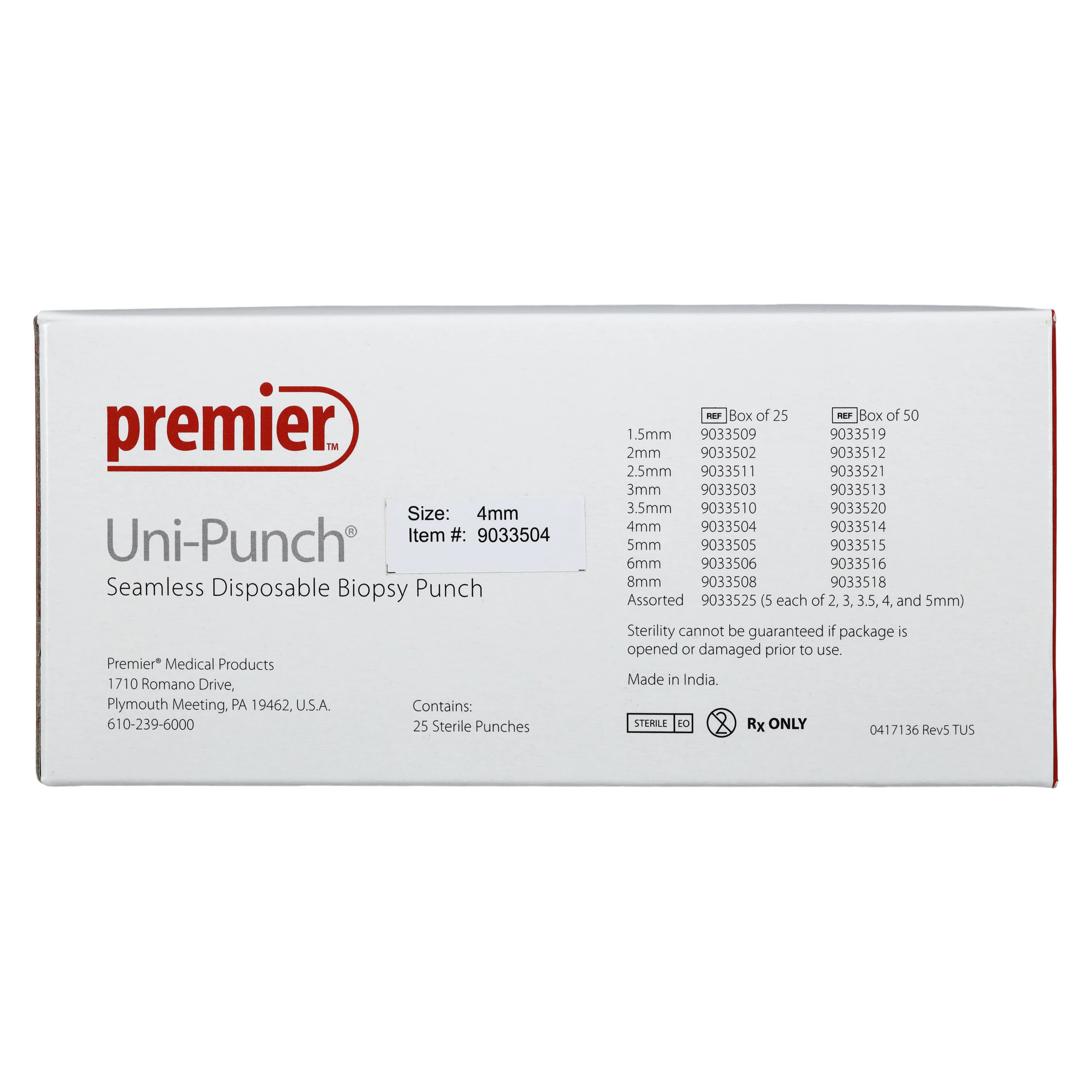Uni-Punch Seamless Disposable Biopsy Punch, 4 mm, Sterile, 25/Box, 9033504 thumbnail 8