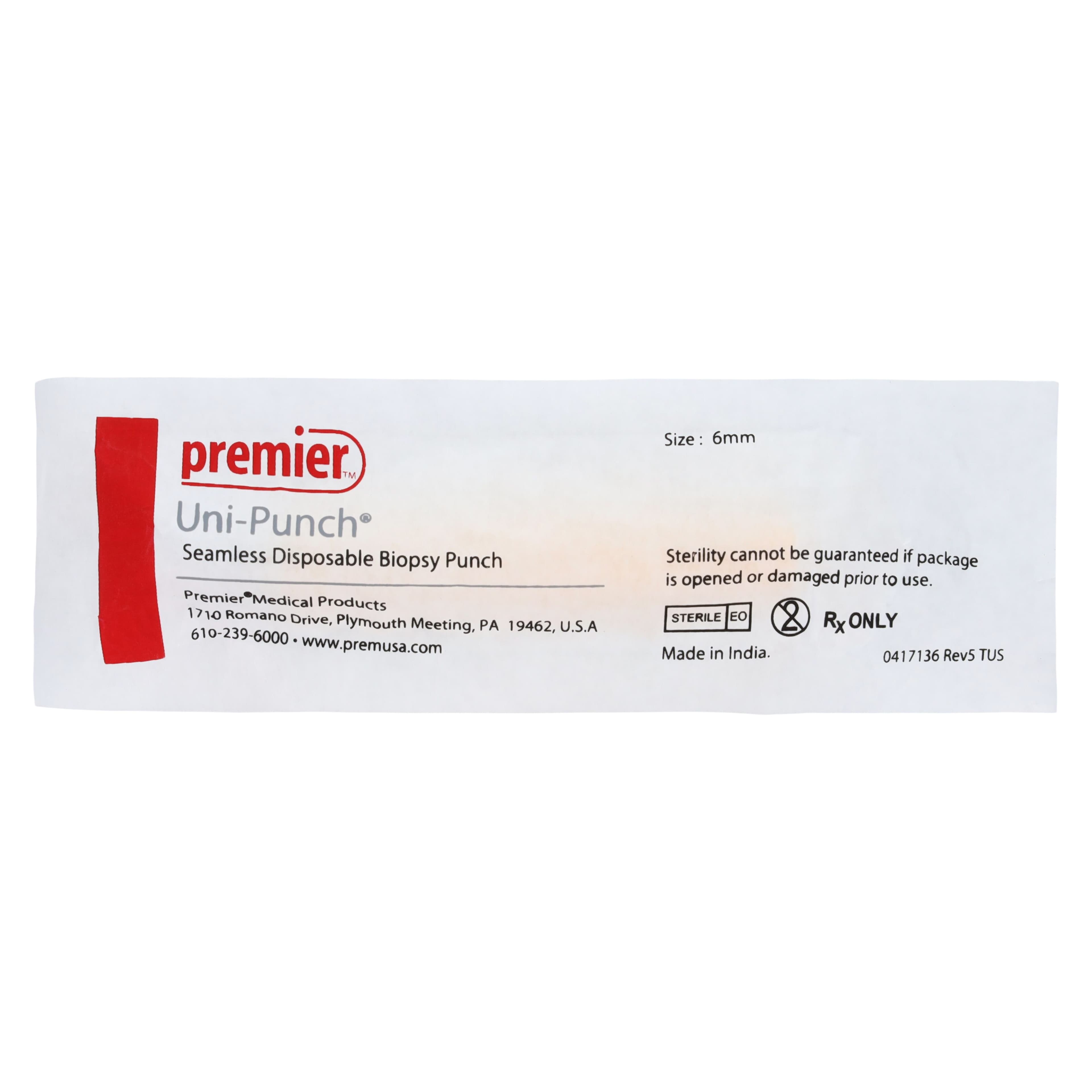 Premier Uni-Punch Seamless Disposable Biopsy Punch, 6 mm, Sterile, 25/Box, 9033506 thumbnail 3
