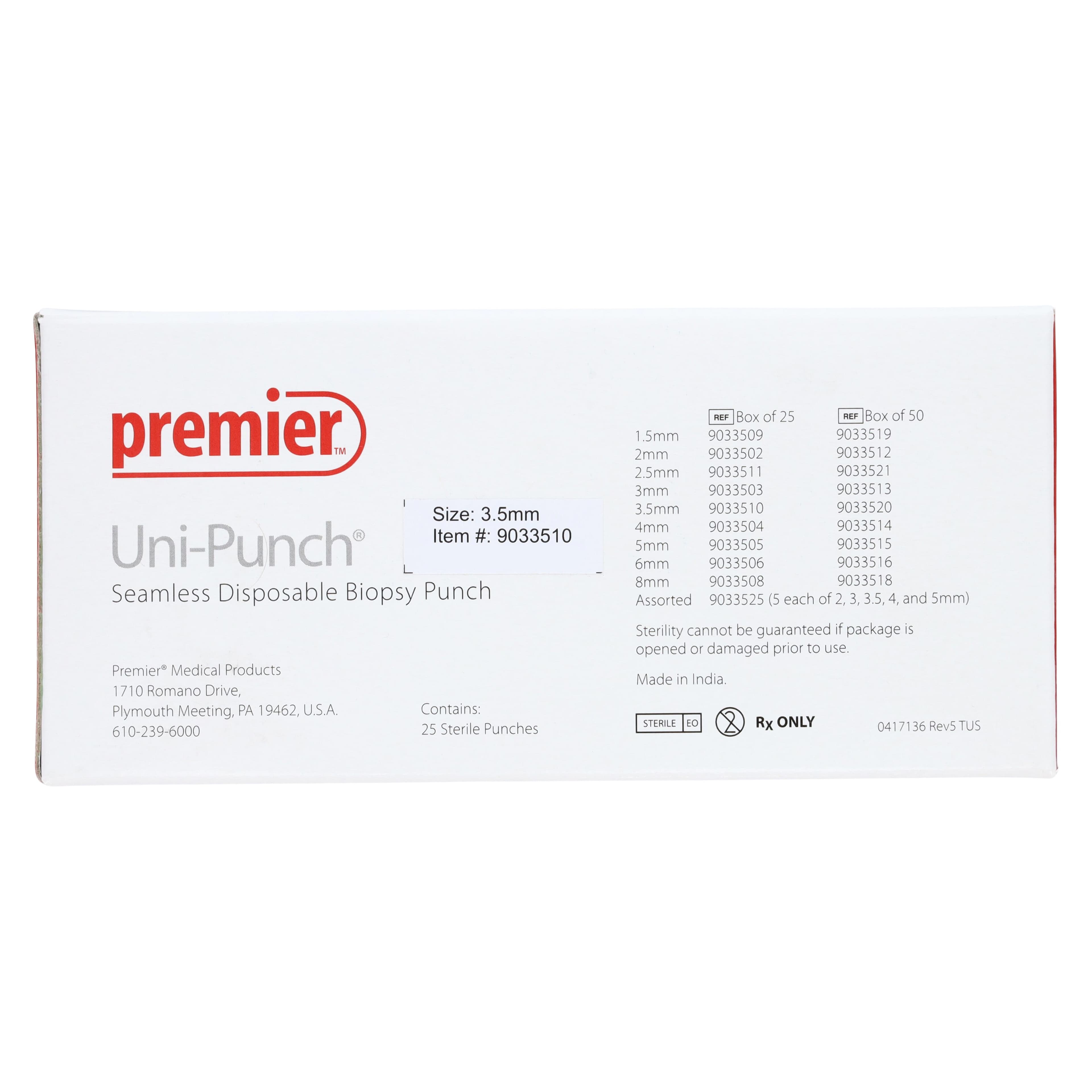 Uni-Punch Seamless Disposable Biopsy Punch, 3.5mm, Sterile, 25/Box, 9033510 thumbnail 4