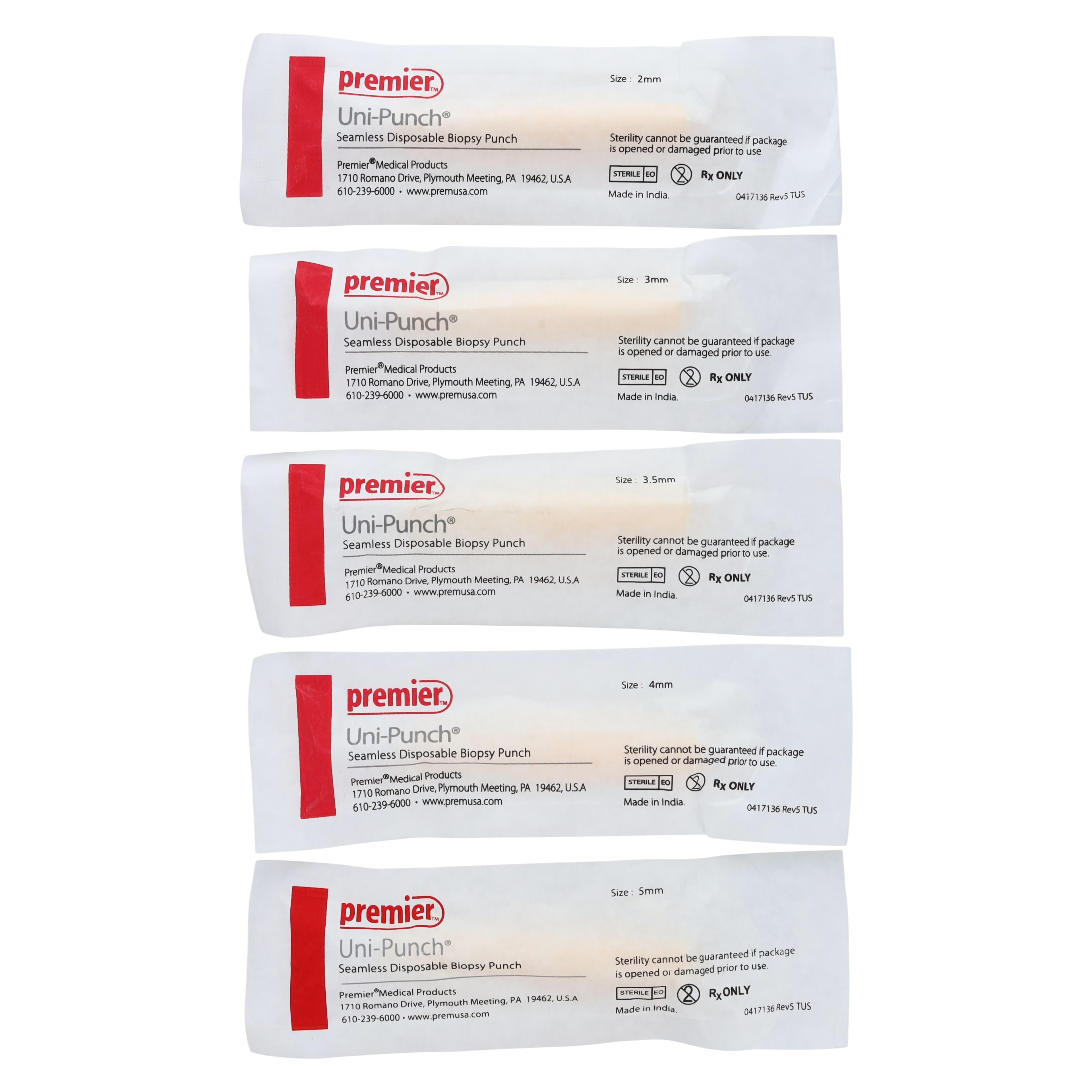 Uni-Punch® Seamless Disposable Biopsy Punch, Assorted Sizes (2mm, 3mm, 3.5mm, 4mm, 5mm), Sterile, 25/Box, 9033525 thumbnail 3