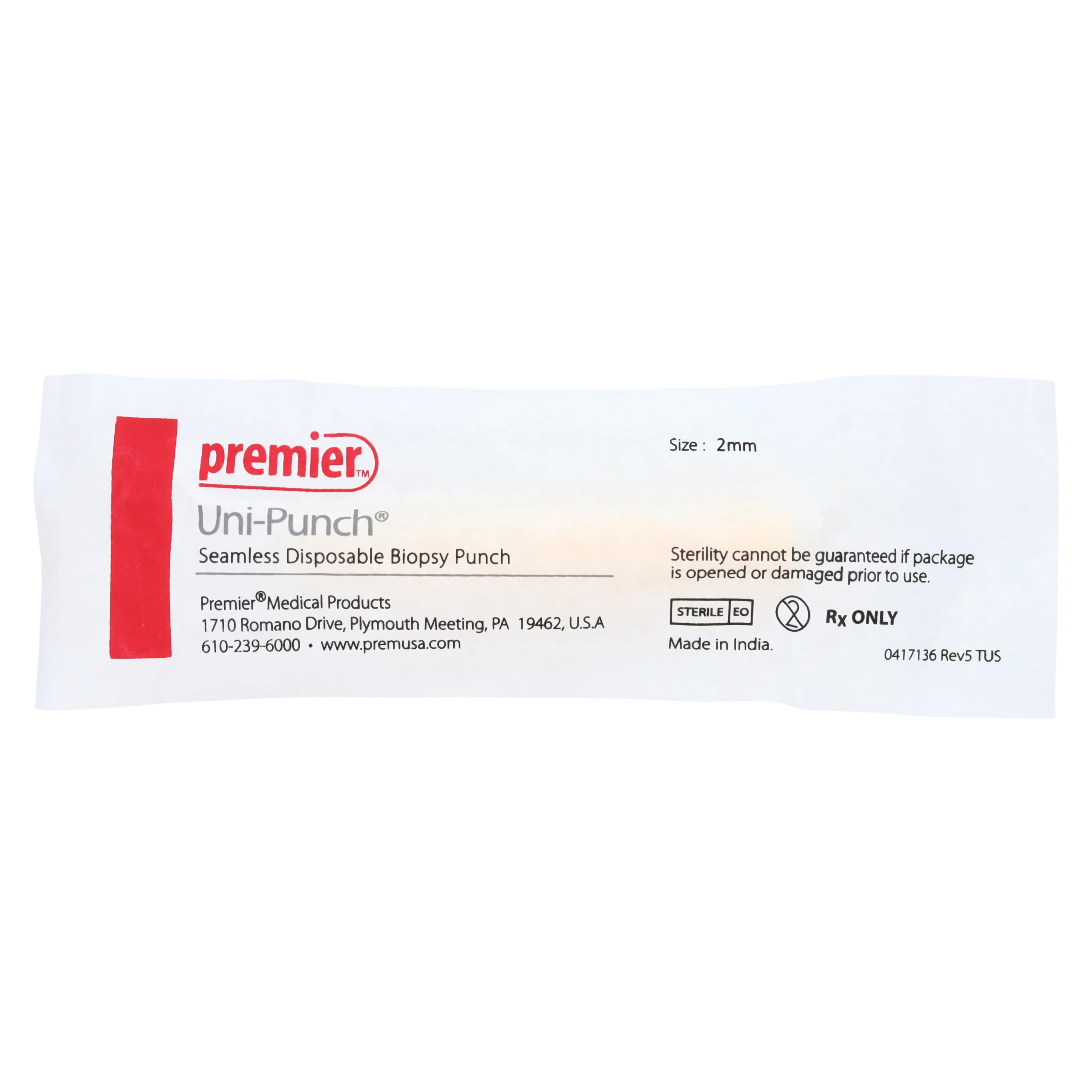 Premier Uni-Punch Seamless Disposable Biopsy Punch, 2mm, Sterile, 50/Box, 9033512 thumbnail 3