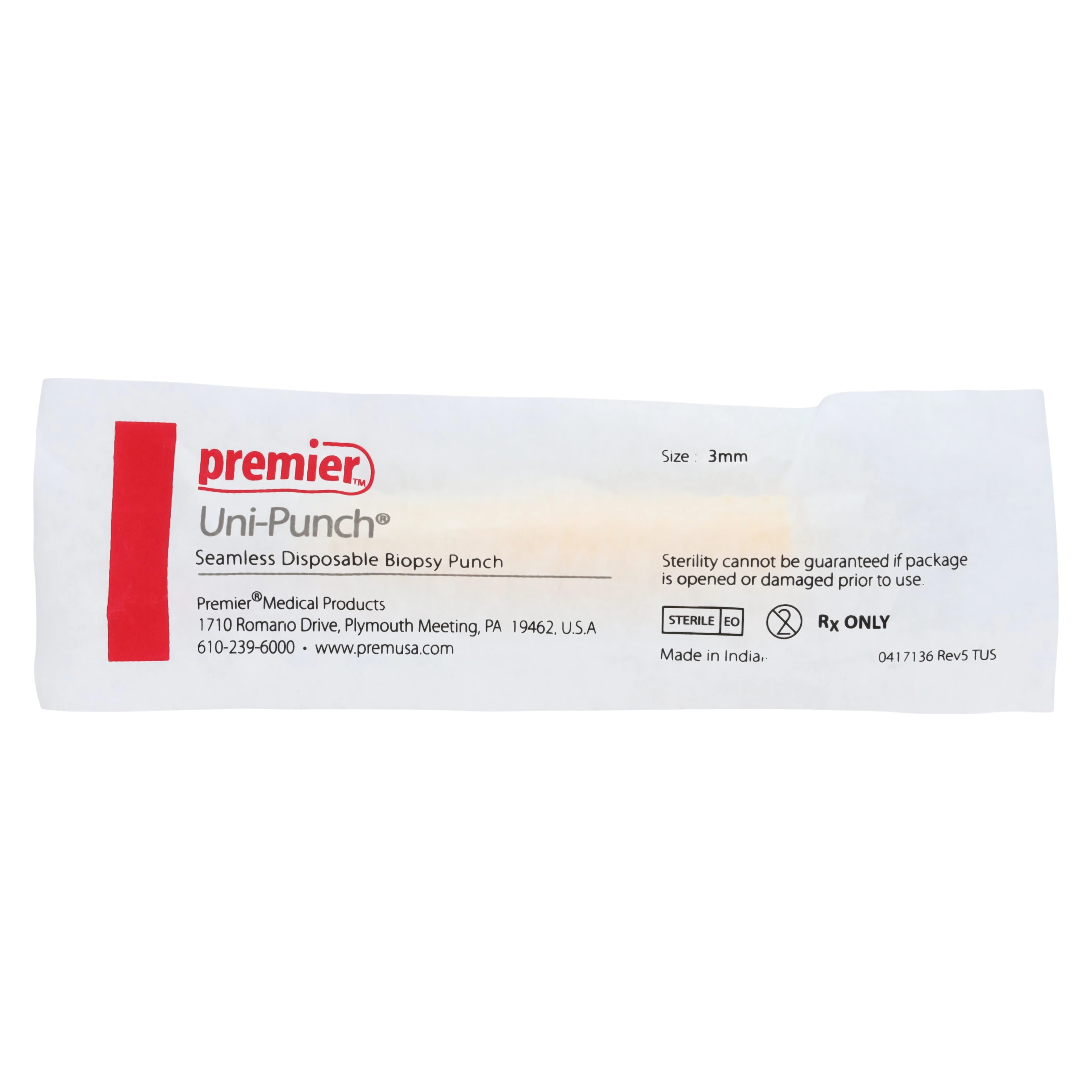 Premier Uni-Punch Seamless Disposable Biopsy Punch, 3.0 mm, Sterile, Box of 50, 9033513 thumbnail 3