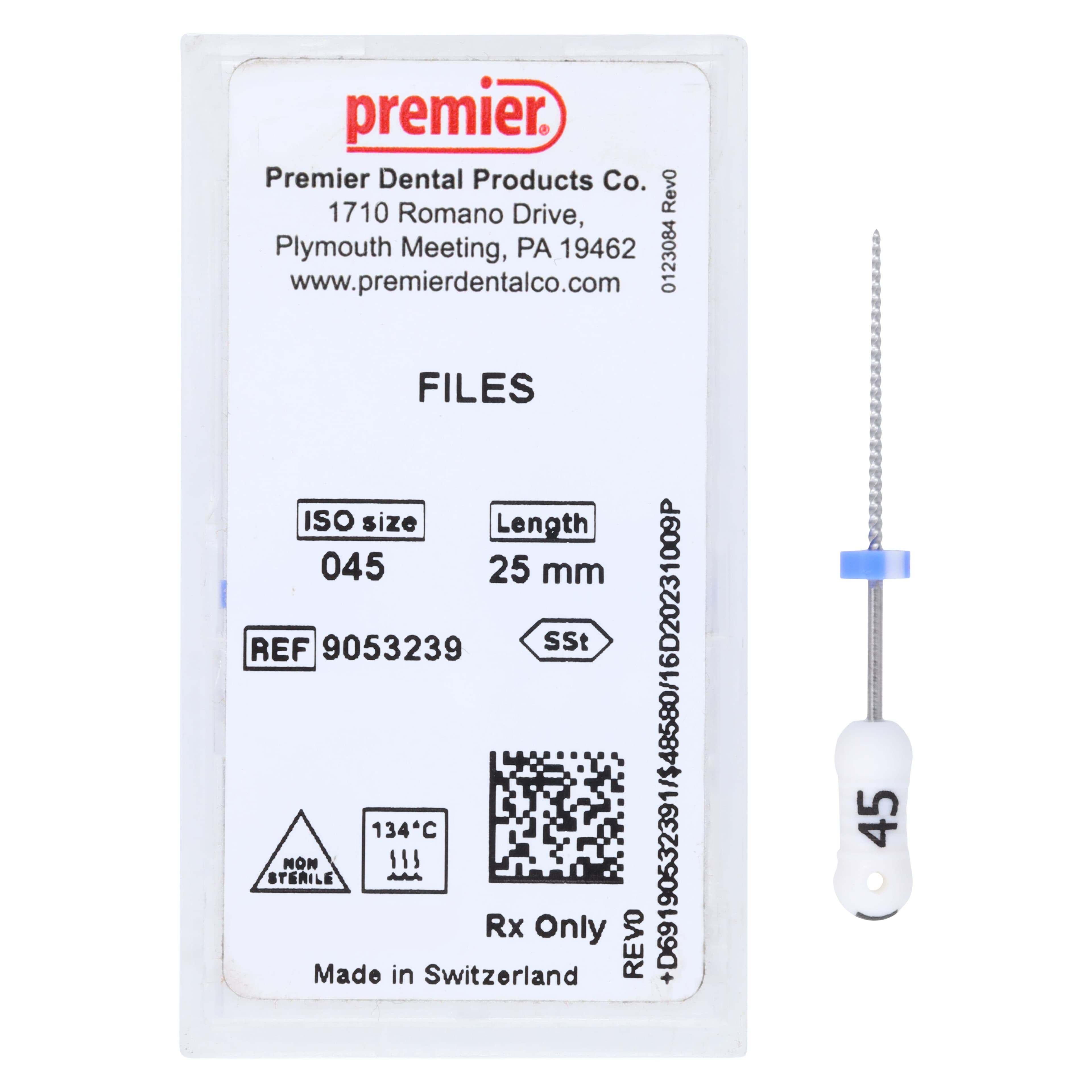 Premier K-Files, Stainless Steel, 25 mm, Size #45, White, 6/Pk, 9053239 thumbnail 4