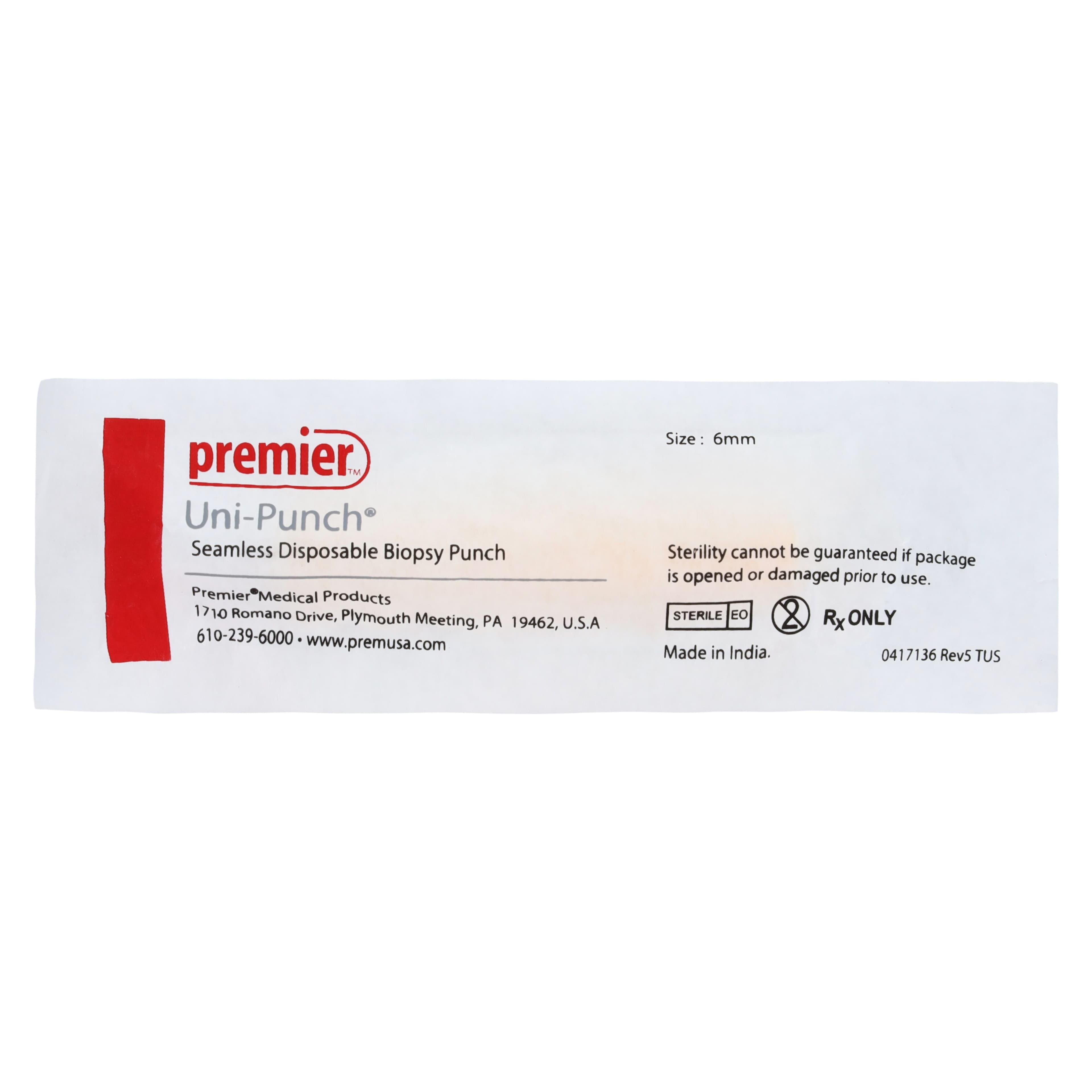 Premier Uni-Punch® Seamless Disposable Biopsy Punch, 6mm, Sterile, Box of 50, 9033516 thumbnail 3
