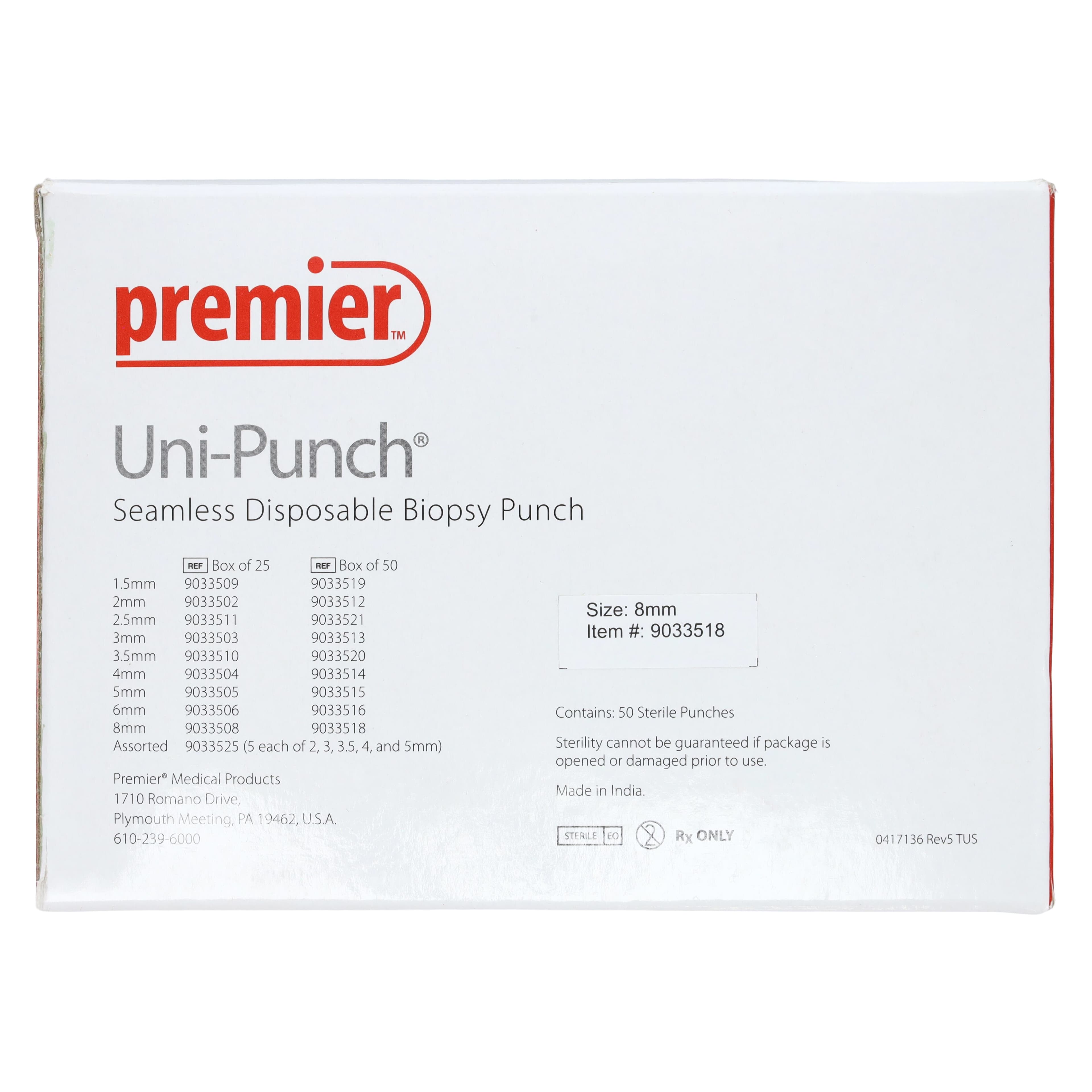 Premier Uni-Punch Disposable Biopsy Punch, 8.0 mm, Sterile, Box of 50 thumbnail 4
