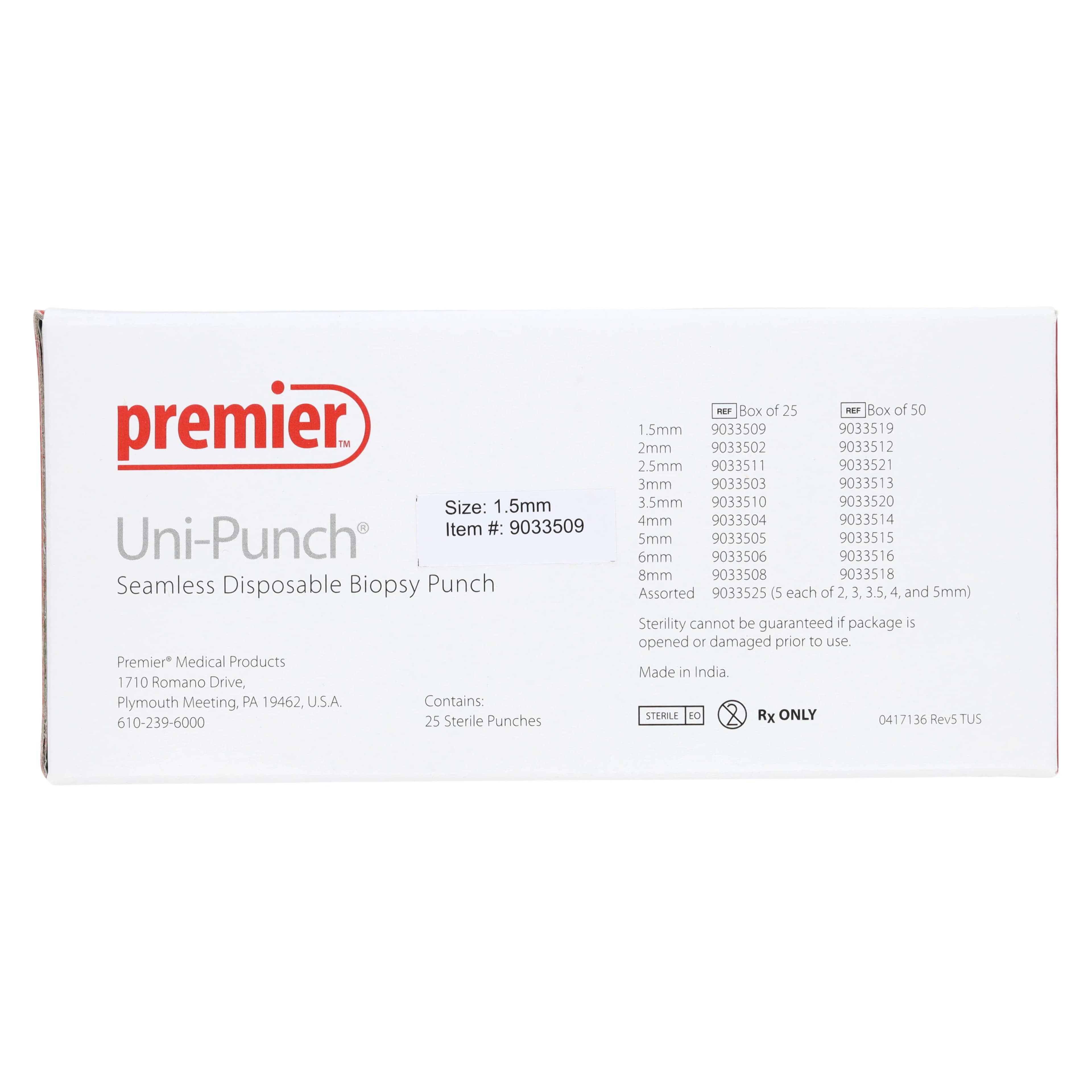 Premier Uni-Punch® Seamless Disposable Biopsy Punch, 1.5mm, Sterile, Box of 25 thumbnail 4