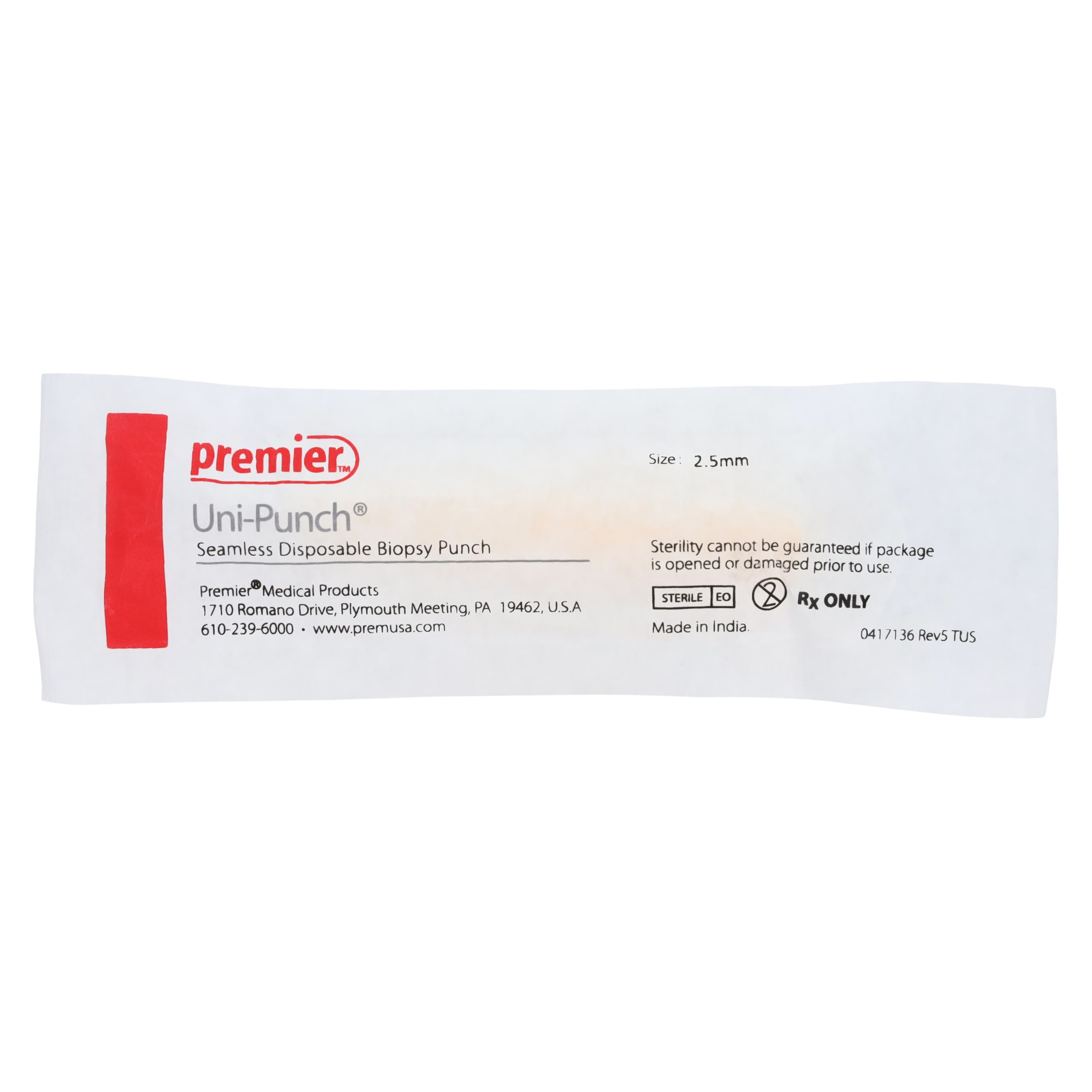 Premier Uni-Punch Seamless Disposable Biopsy Punch, 2.5 mm, Sterile, 25/Box, 9033511 thumbnail 3