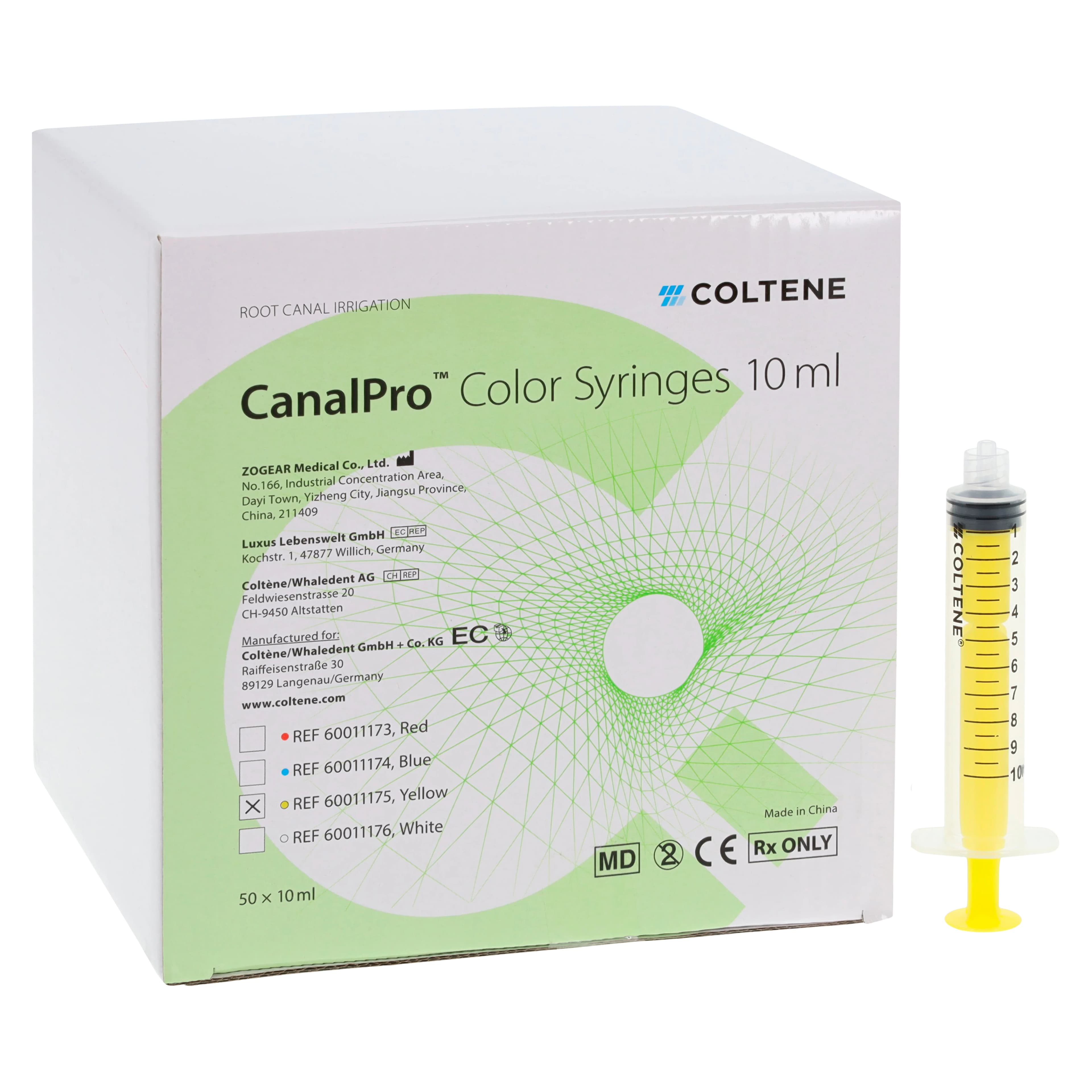 CanalPro Color Luer Lock Syringe, 10 mL, Yellow, Latex-Free, Disposable, 50/Box, 60011175 thumbnail 2