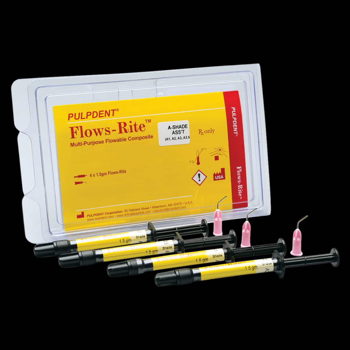 Pulpdent Flows-Rite A3 Flowable Composite Syringe Refill, 1.5g, 4-Pack with 20 Tips, FKA3 - Flows-Rite A3 1.5g Syringe Refill Pack of 4 - Image 1