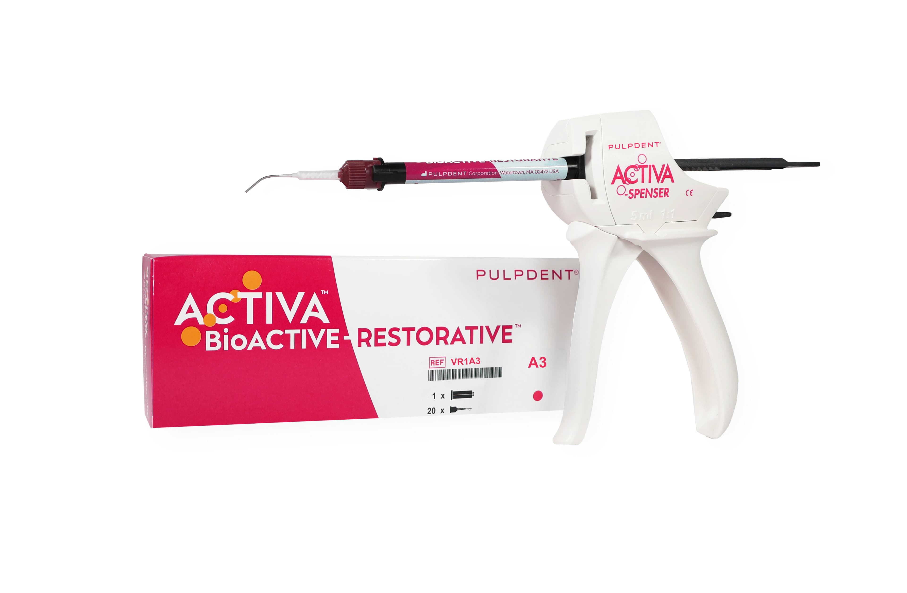 Activa BioACTIVE-RESTORATIVE Starter Kit, Shade A3, 5 mL/8 g Syringe, with ACTIVA-SPENSER and 20 Mixing Tips, VRA3 - Activa Bioactive-Restorative Starter Kit - Image 1
