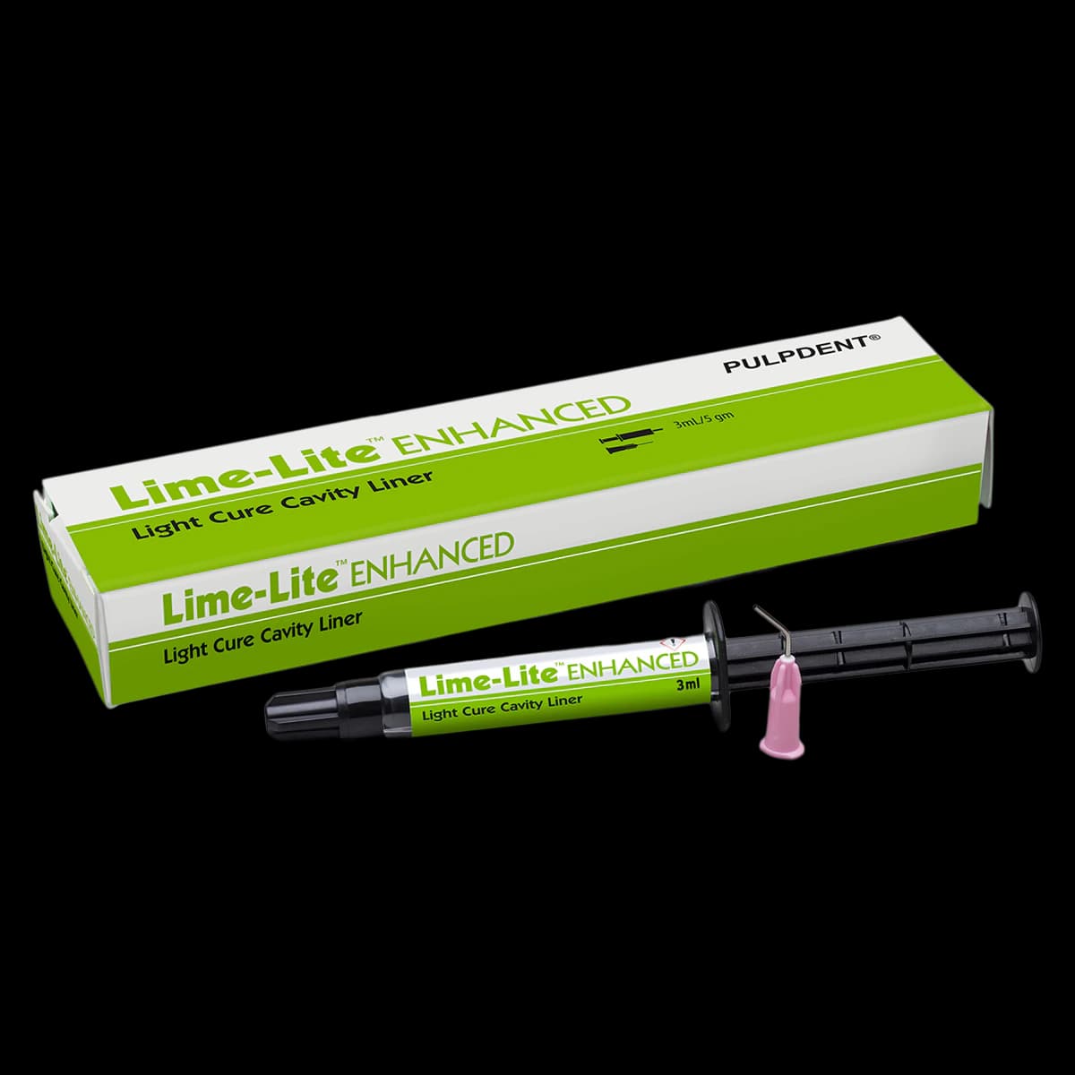 Pulpdent Lime-Lite Enhanced Bioactive Light-Cure Cavity Liner/Base, Syringe Refill, 3 mL (5 g), 1 Syringe + 20 Applicator Tips, LLE3 - Lime-Lite Enhanced, Syringe Refill, 3 ml, Single Pack, 1/Pk, LLE3 - Image 1