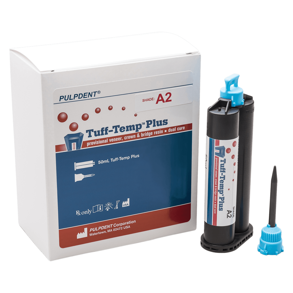 Tuff-Temp Plus Dual-Cure Provisional Crown & Bridge Resin, Shade A2, 50 mL Automix Cartridge Refill with 10 Automix Tips, TTP50A2 thumbnail 2