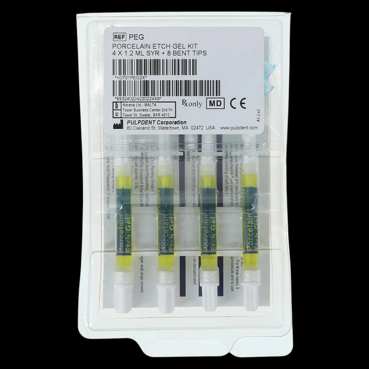 Pulpdent Porcelain Etch Gel, 9.6% Hydrofluoric Acid Syringe Kit, 1.2 mL, 4/Pk, PEG - Porcelain Etch Gel, 9.6% Hydrofluoric Acid Kit, Syringe, 1.2 mL, 4/Pk, PEG - Image 1