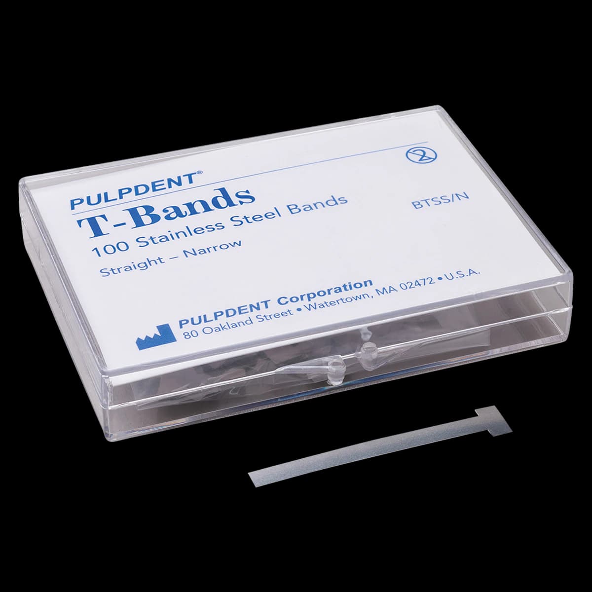 Pulpdent T-Bands, Brass, Straight, Narrow (5/32"/4mm), 100/Box, BTBS/N thumbnail 2