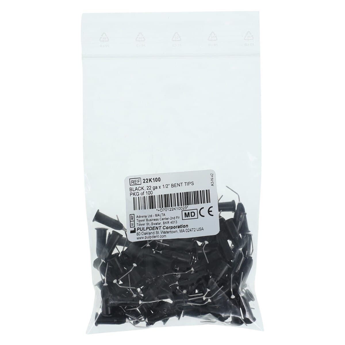 Pulpdent Pre-Bent Syringe Applicator Tips, 22 Gauge, 1/2 Inch, Black, Luer Lock, 100/Pk, 22K100 thumbnail 3
