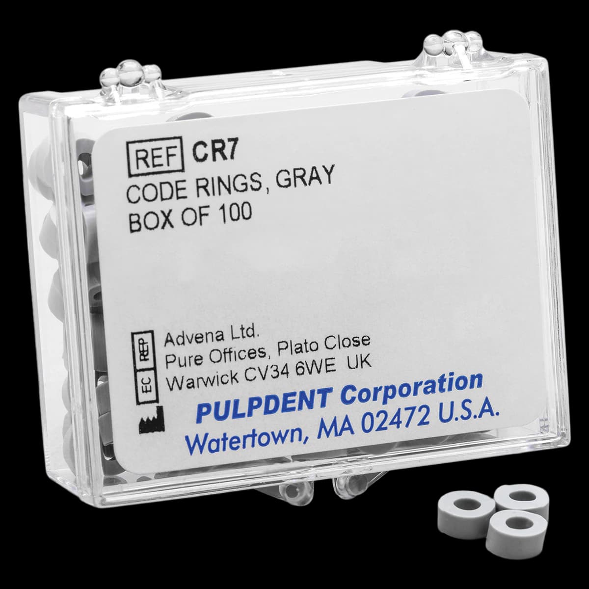 Pulpdent Code Rings Silicone Standard, Gray, 1/8" ID x 1/8" Wide, 100/Box, CR7 - Code Rings Silicone Standard 100/Pk Gray - Image 1