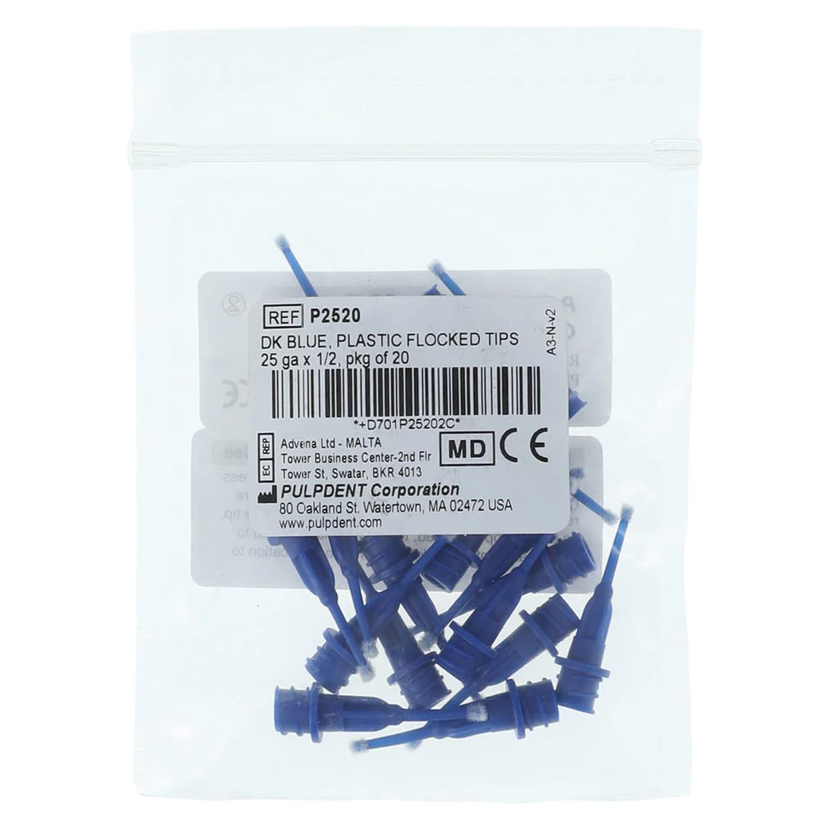 Pulpdent Flocked Applicator Tips, 25 Gauge, 1/2", Dark Blue, P2520, 20/Pk thumbnail 3