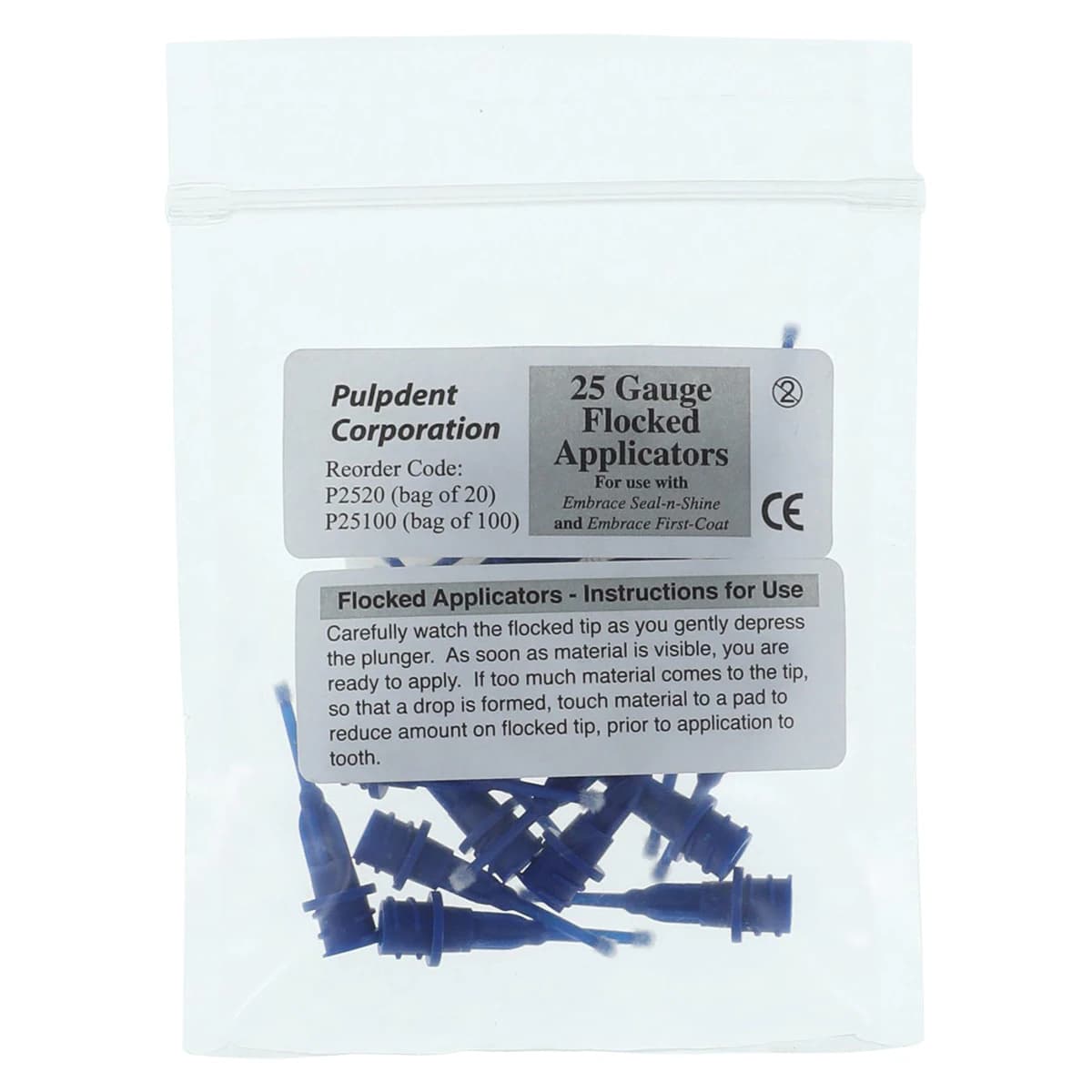 Pulpdent Flocked Applicator Tips, 25 Gauge, 1/2", Dark Blue, P2520, 20/Pk - Applicator Tips – 25 Gauge, 1/2", All Plastic, Dark Blue, Flocked, 20/Pkg - Applicator Tips – 25 Gauge, 1/2", All Plastic, Dark Blue, Flocked, 20/Pkg - Image 1