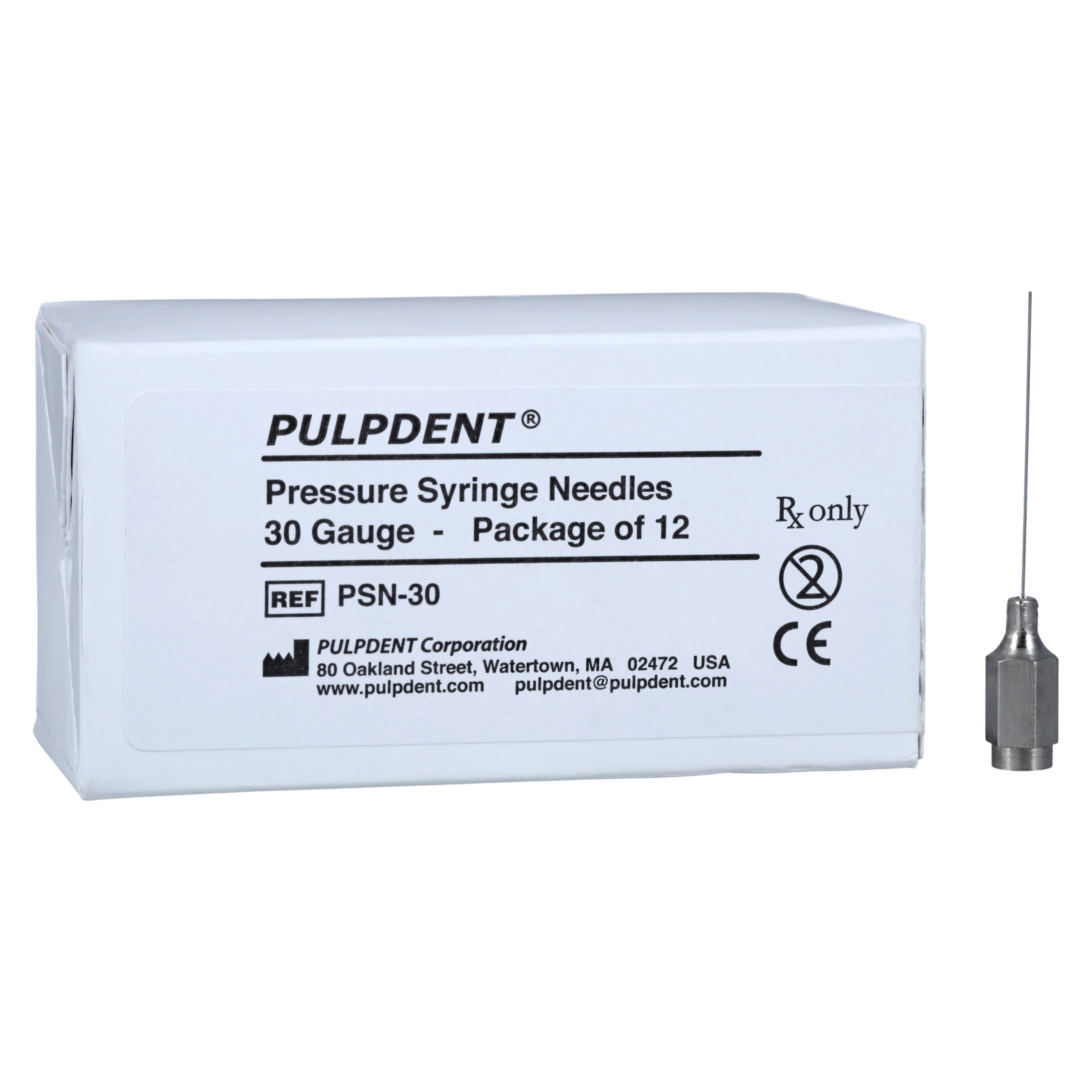 Pulpdent Pressure Syringe Needle, 30 Gauge x 1-1/4", Dark Blue, Disposable, 12/Box, PSN-30 - 30Gax1-1/4" Dk Blue Pressure Syringe Needles (12) - Image 1