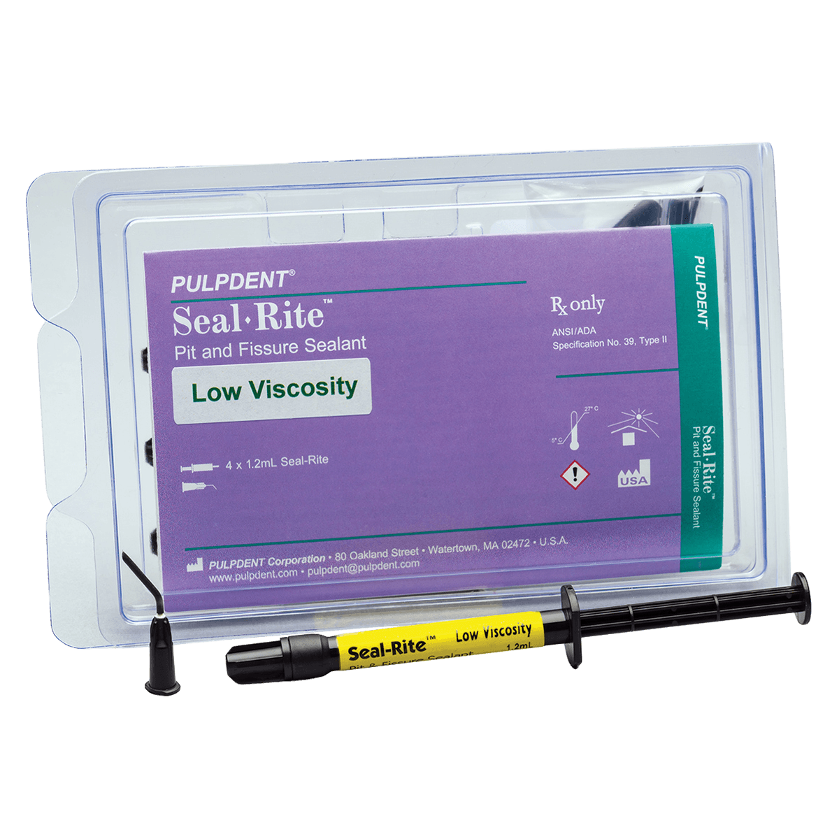 Pulpdent Seal-Rite Low Viscosity Pit & Fissure Sealant Kit, Off-White, 4 x 1.2 mL Syringes + 8 Applicator Tips, SEAL-LV - Seal-Rite Low Viscosity Pit & Fissure Sealant, 1.2 ml, 4/Pk, SEAL-LV - Image 1