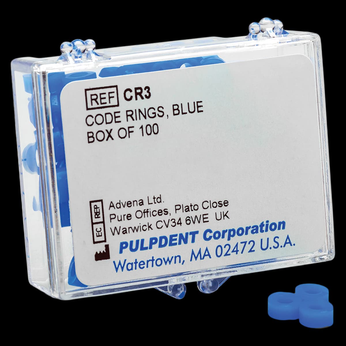 Pulpdent Code Rings Silicone Standard, Blue, 1/8" ID x 1/8" Wide, 100/Pk, CR3 - Code Rings Silicone Standard 100/Pk Blue - Image 1