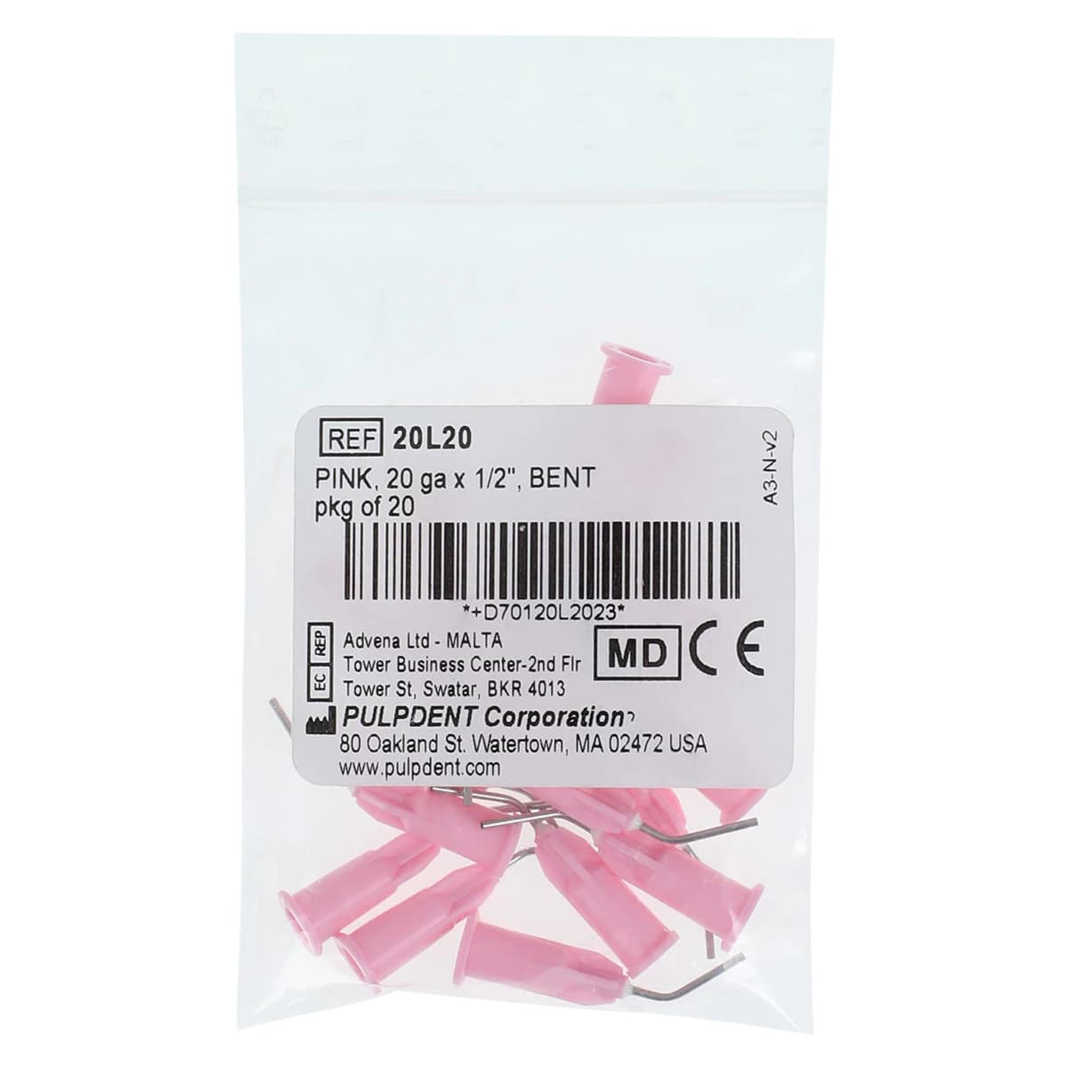 Pulpdent Pre-Bent Applicator Tips, 20 Gauge x 1/2", Pink, 20/Pk, 20L20 thumbnail 3