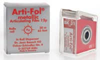 Arti-Fol Metallic One-Sided Articulating Film, 12 Microns, 22 mm x 20 m, Red, in Dispenser, BK-31 - ArtioFol Metallic Shimstock-Film in Dispenser - Image 1