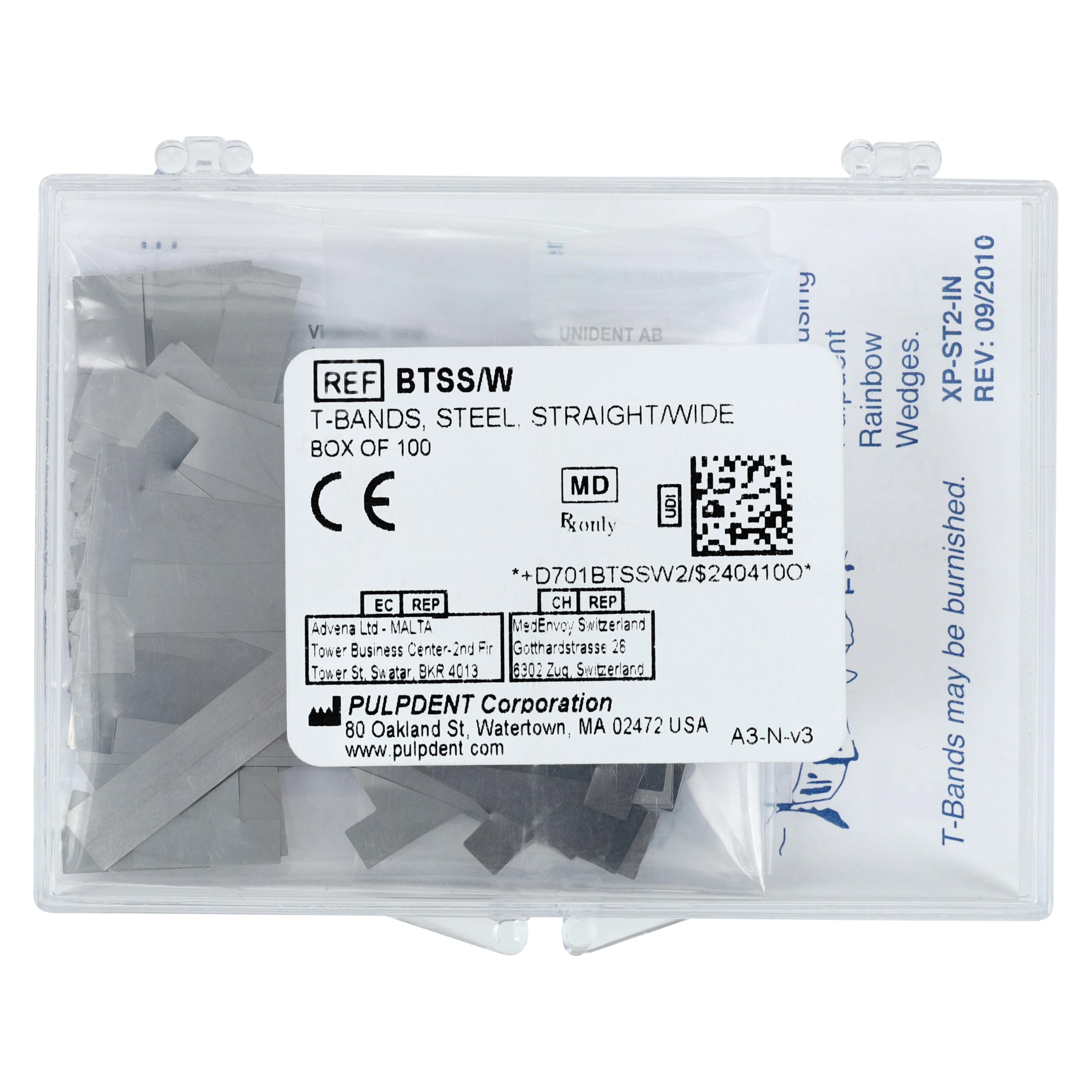 Pulpdent T-Bands, Straight/Wide, Stainless Steel, 0.002" (0.05 mm) Thick, 100/Box, BTSS/W thumbnail 4