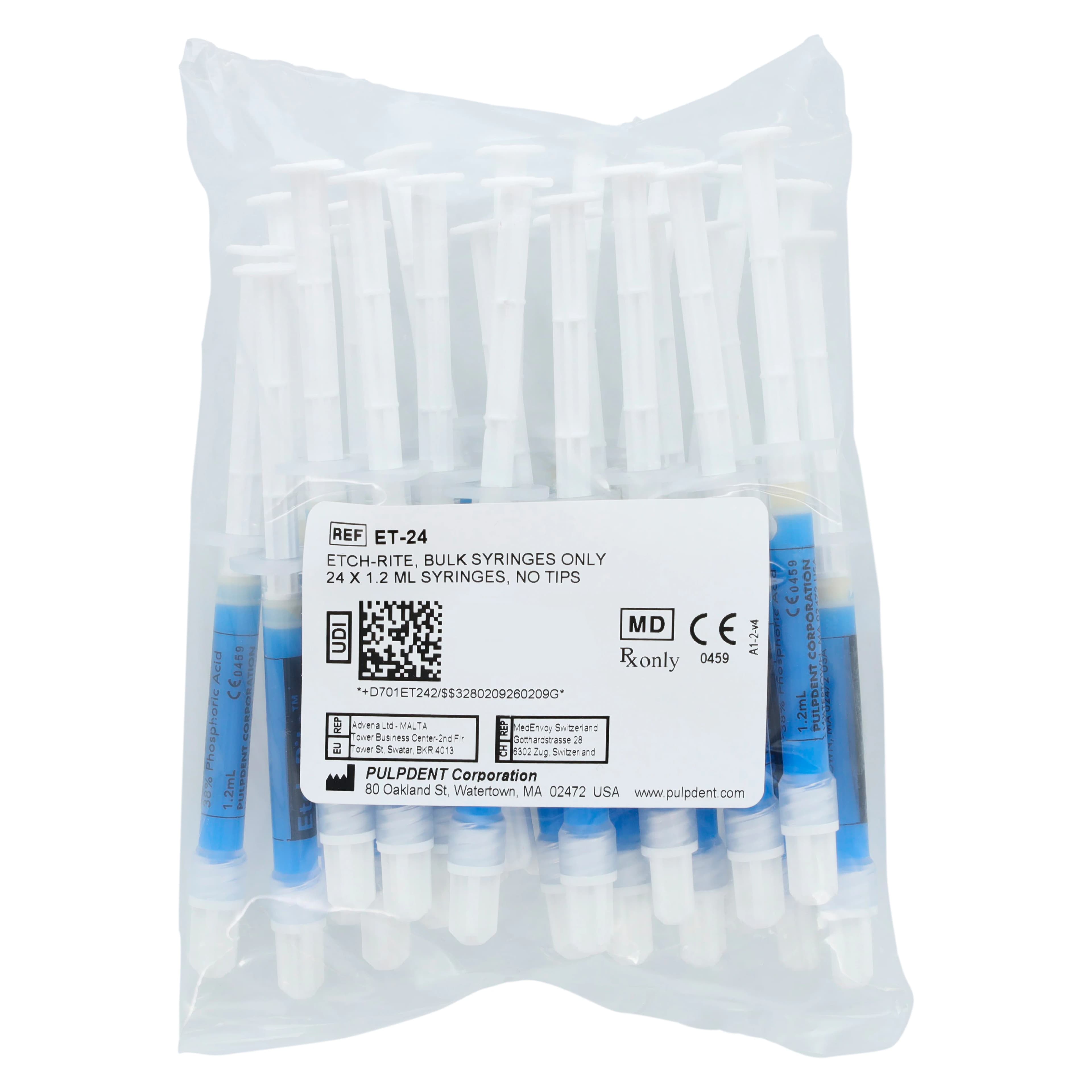 Pulpdent Etch-Rite Dental Etching Gel, 38% Phosphoric Acid, Thixotropic, Blue, 1.2 mL Syringe, Bulk Pack of 24, ET-24 thumbnail 5