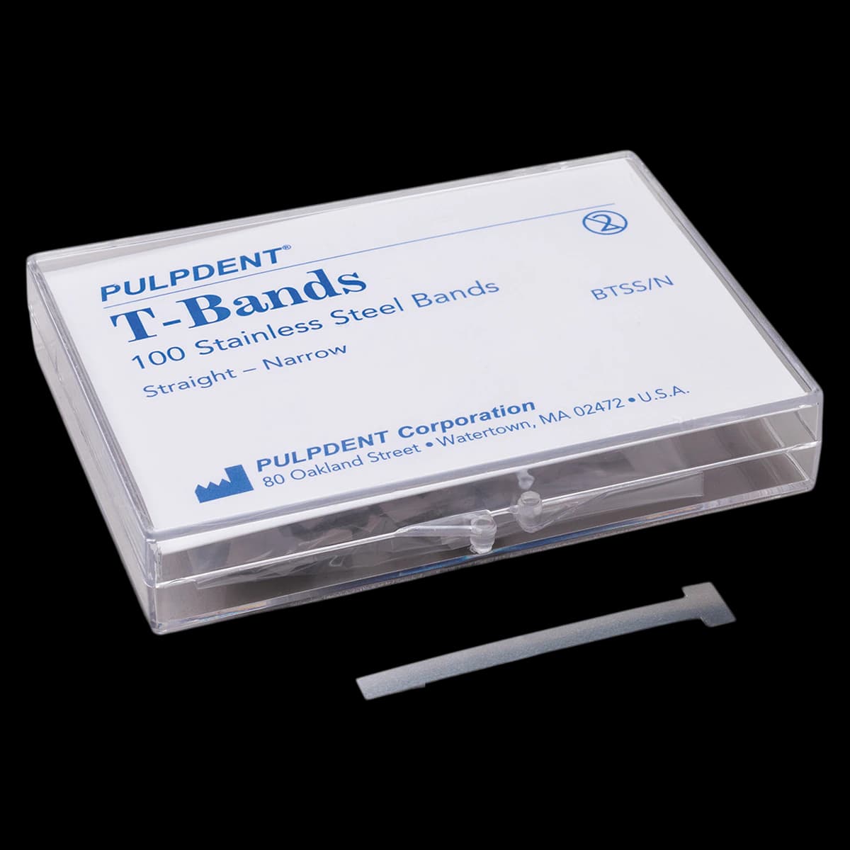 Pulpdent T-Bands, Stainless Steel, Straight/Narrow, 0.002" (0.05 mm) Thick, 5/32" Wide, 100/Box, BTSS/N thumbnail 2