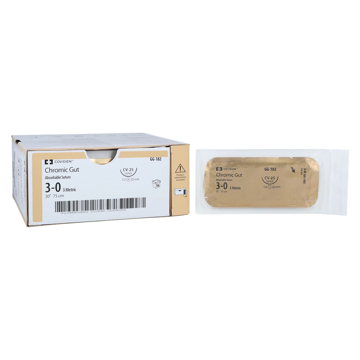 Surgigut Chromic Gut Suture, 3-0, 30", CV-25, Surgalloy Taper Point 1/2 Circle Needle 22mm, Undyed, 36/Case thumbnail 2
