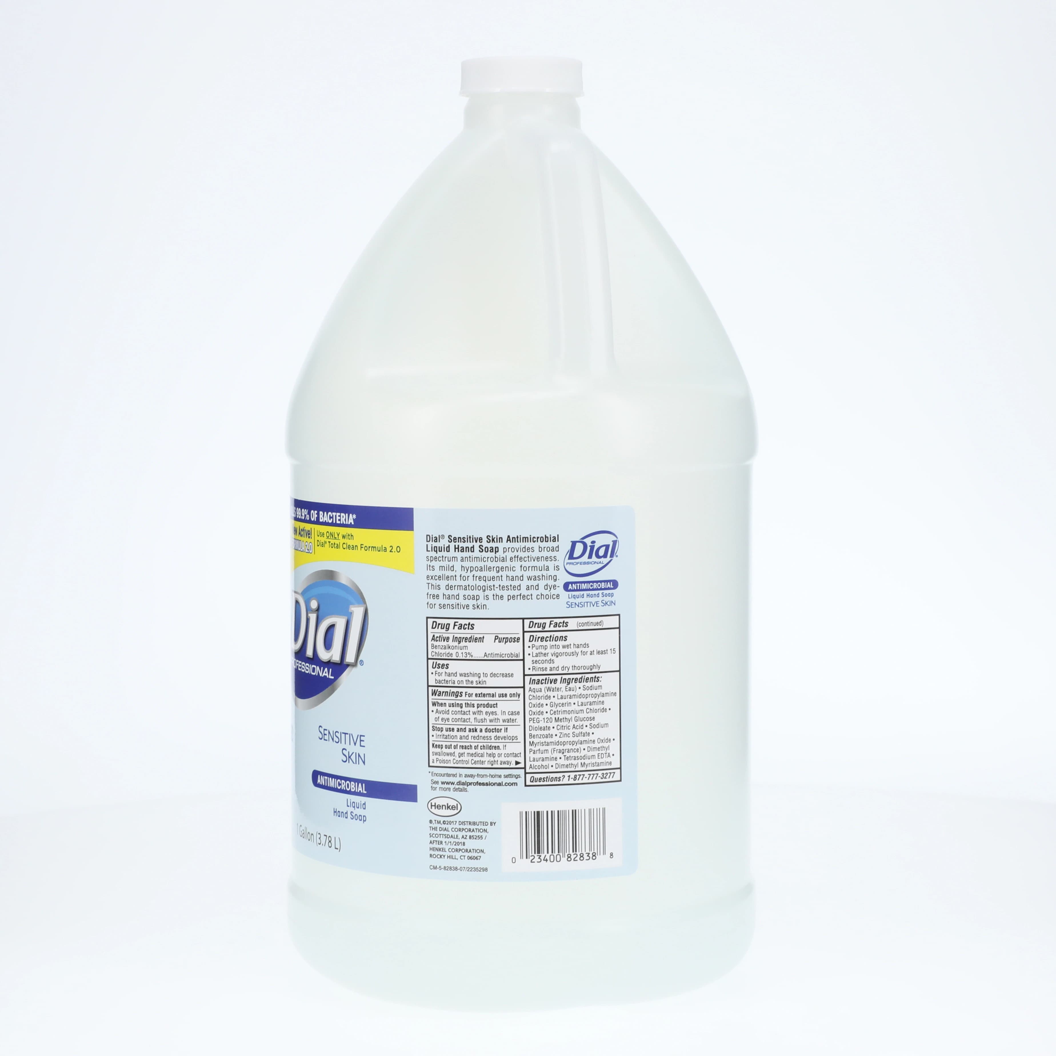Dial Professional Sensitive Skin Antimicrobial Liquid Hand Soap, 0.15% Triclosan, Light Floral, Clear, 1 Gallon Refill Bottle, 82838 thumbnail 2