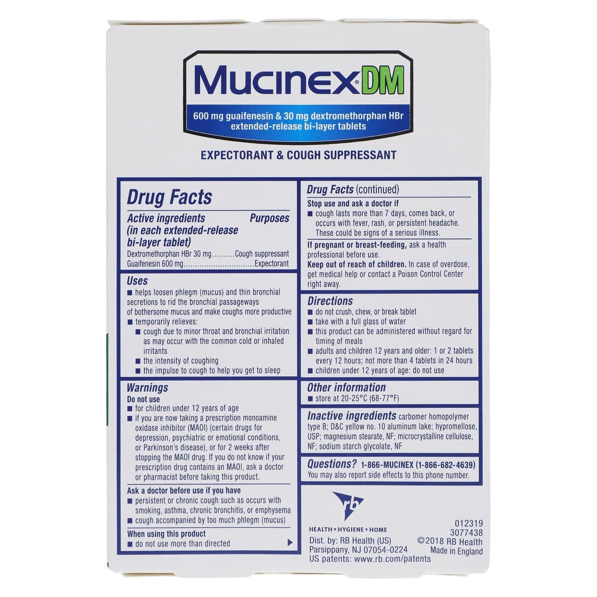 Mucinex DM ER Tablets, 600mg Guaifenesin/30mg Dextromethorphan, Extended Release, 40/Box thumbnail 2