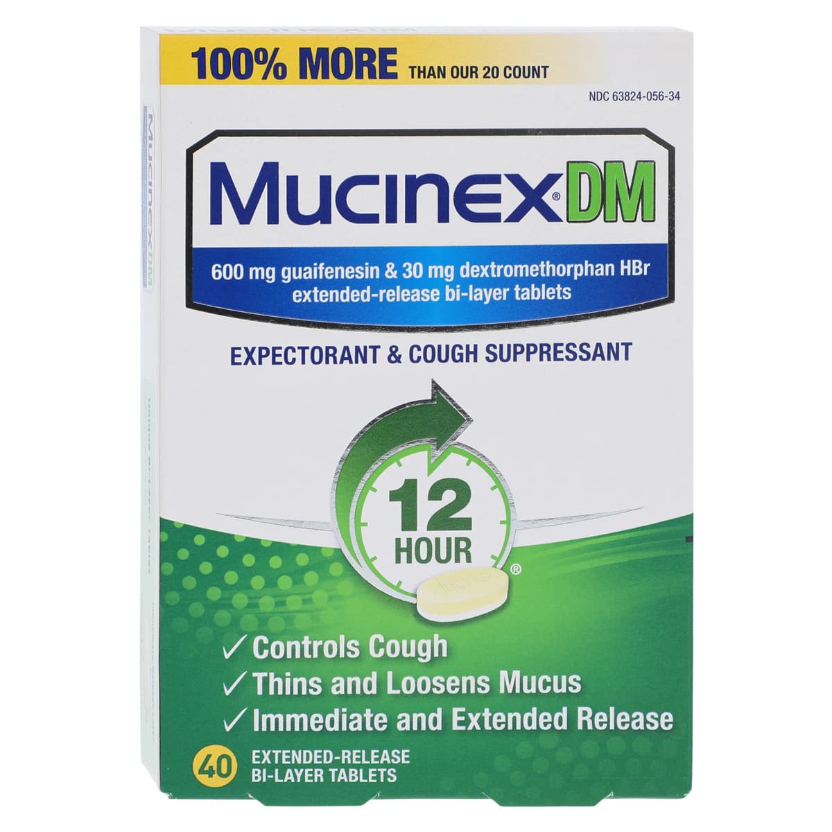 Mucinex DM ER Tablets, 600mg Guaifenesin/30mg Dextromethorphan, Extended Release, 40/Box - Mucinex DM ER Tabs - Image 1