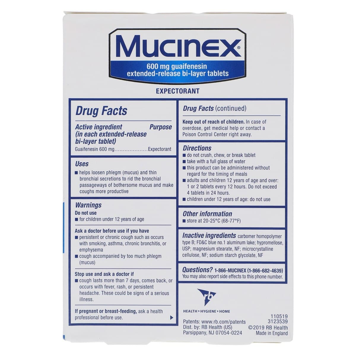 Mucinex Expectorant ER Tablets, 600mg Extended Release, 20/Box thumbnail 2
