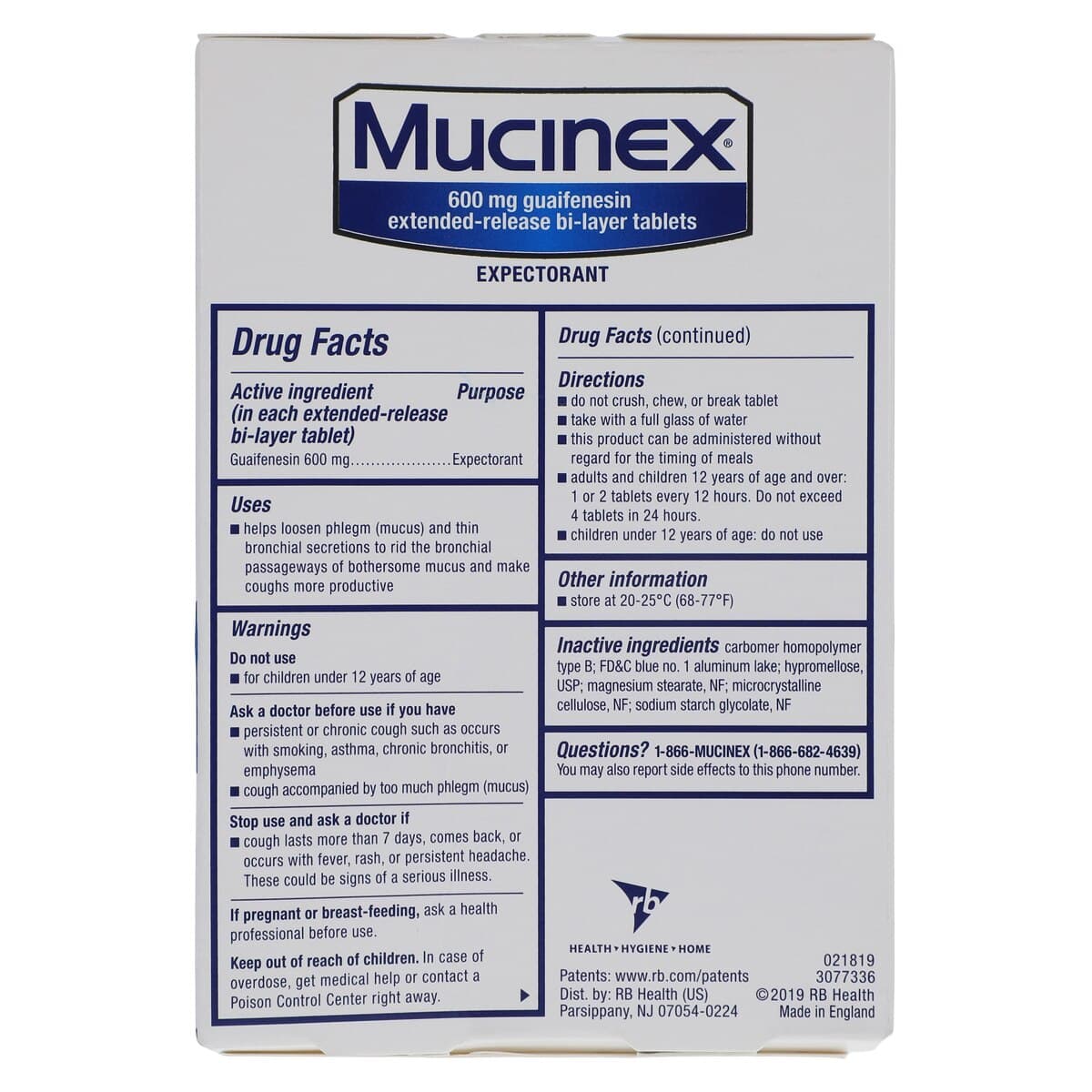 Mucinex Expectorant ER Tablets, 600mg Extended Release, 40/Box thumbnail 4