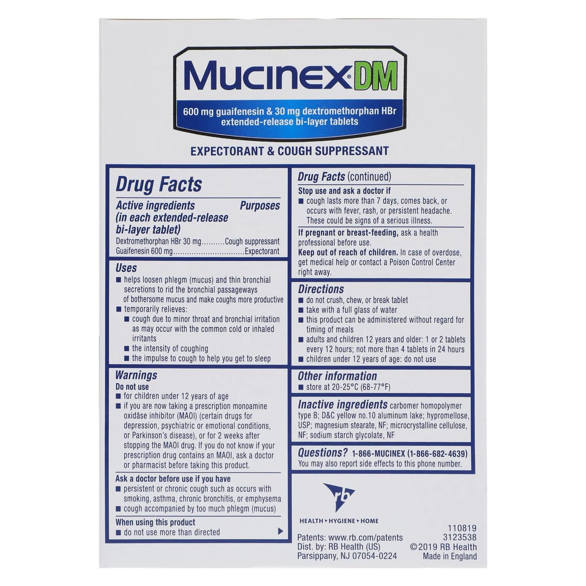 Mucinex DM ER Tablets, 600/30mg Extended Release, Unit Dose, 20/Box thumbnail 2