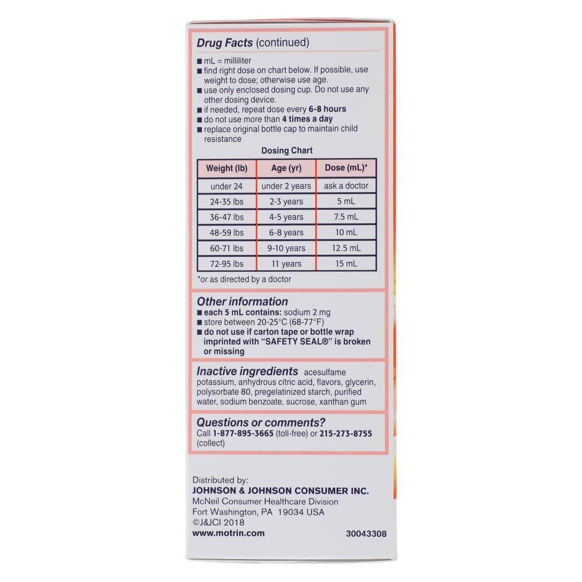 Motrin Children's Dye-Free Berry Suspension, 100mg/5mL, 4 fl oz Bottle thumbnail 3