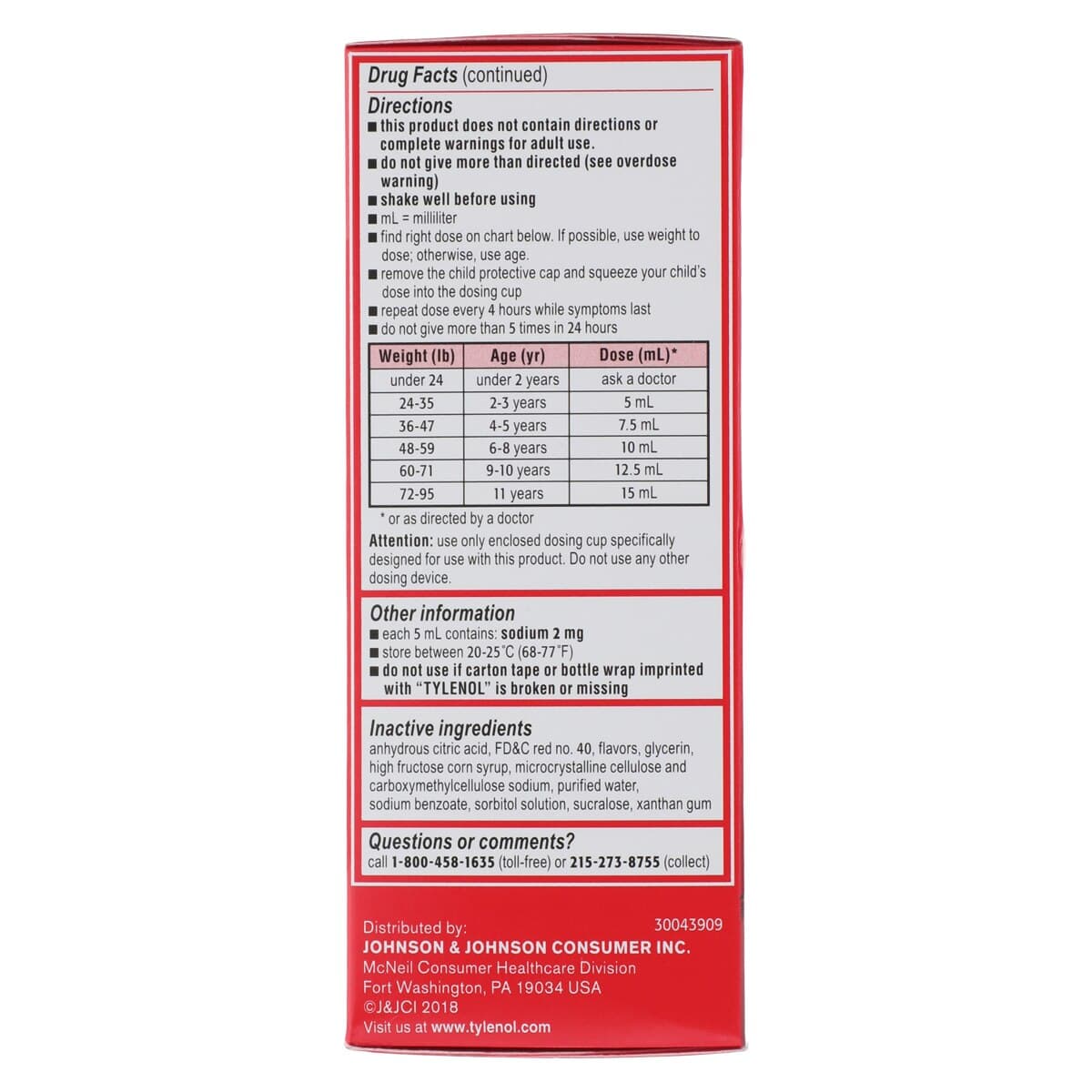 Tylenol Children's Liquid Suspension, Pain Reliever, 160mg/5mL, Cherry Blast, 4 oz Bottle thumbnail 3