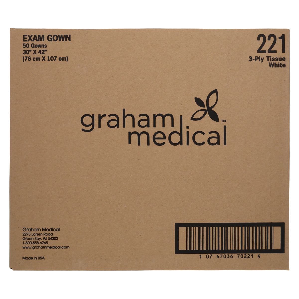 Graham Medical Exam Gown, Disposable, 3-Ply Tissue, White, Standard, 30 in x 42 in, 50/Case thumbnail 3