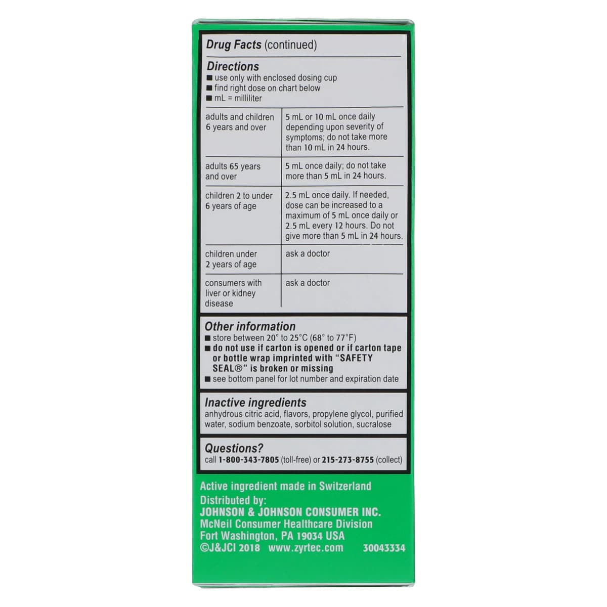 Zyrtec Children's Allergy Syrup, 1 mg/mL, 4 oz Bottle thumbnail 4